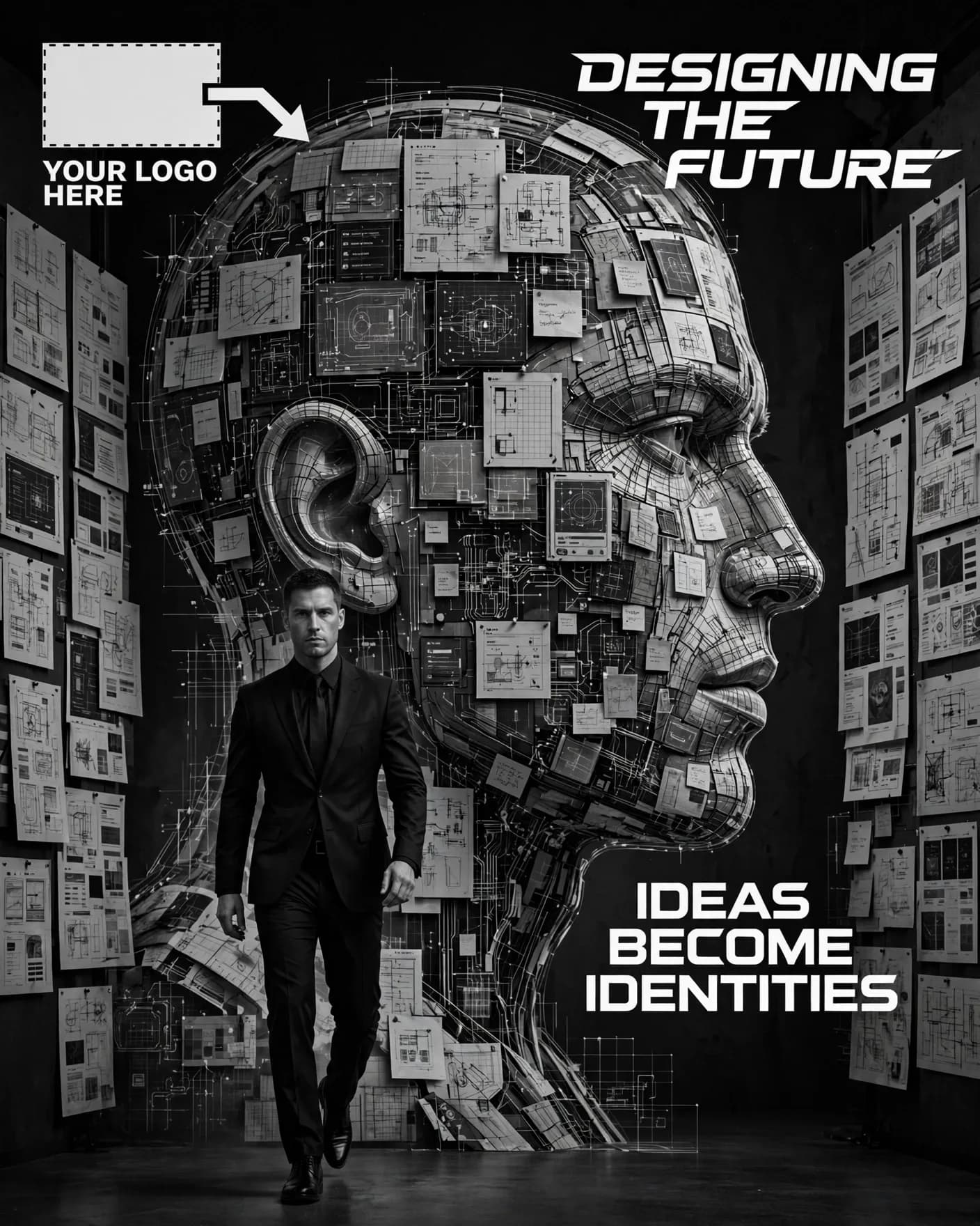 Monochrome Agency Future Design Concept Ad Editable AI Prompt