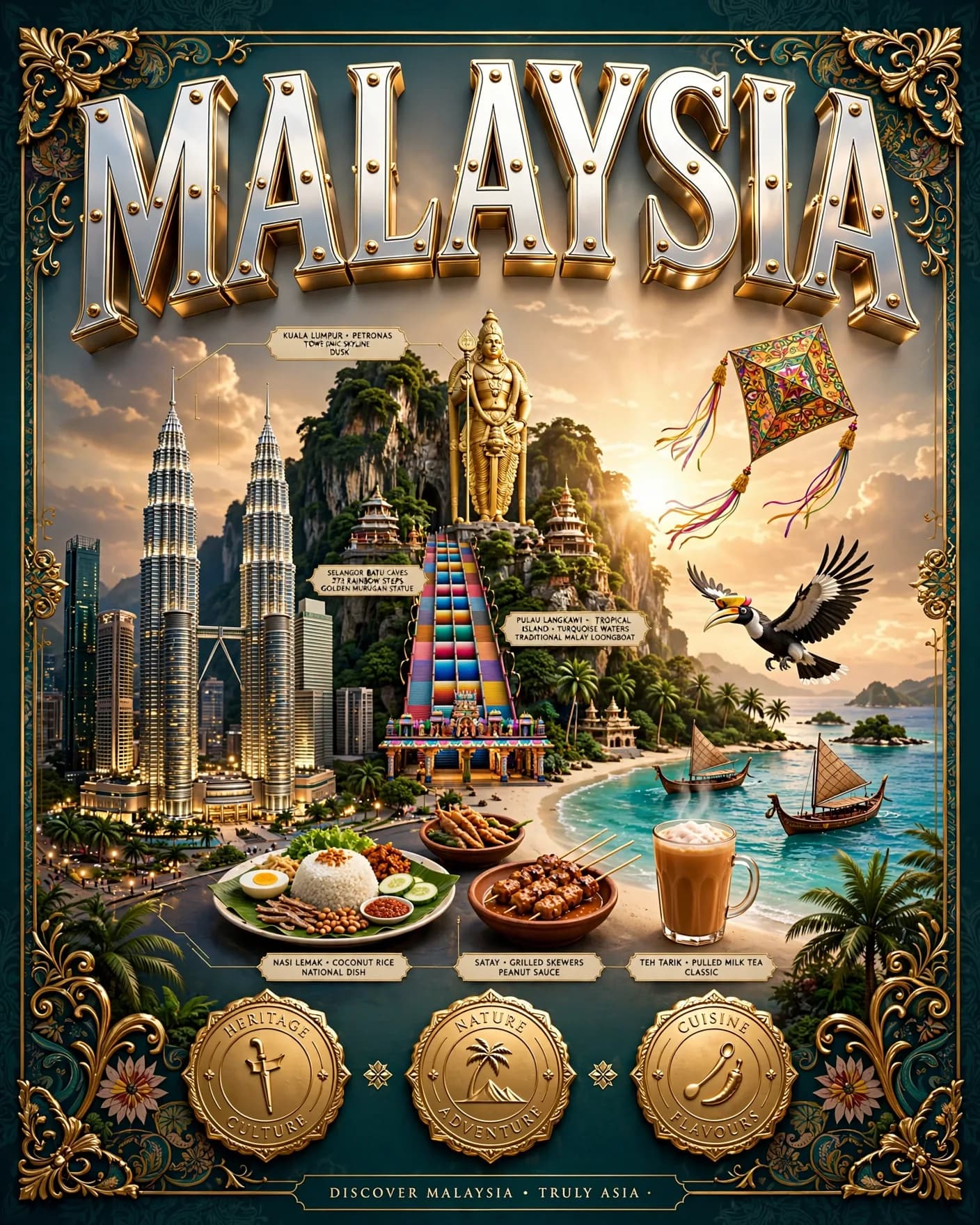 Ultra-Premium Cinematic 3D Malaysia Luxury Travel Campaign Poster Prompt