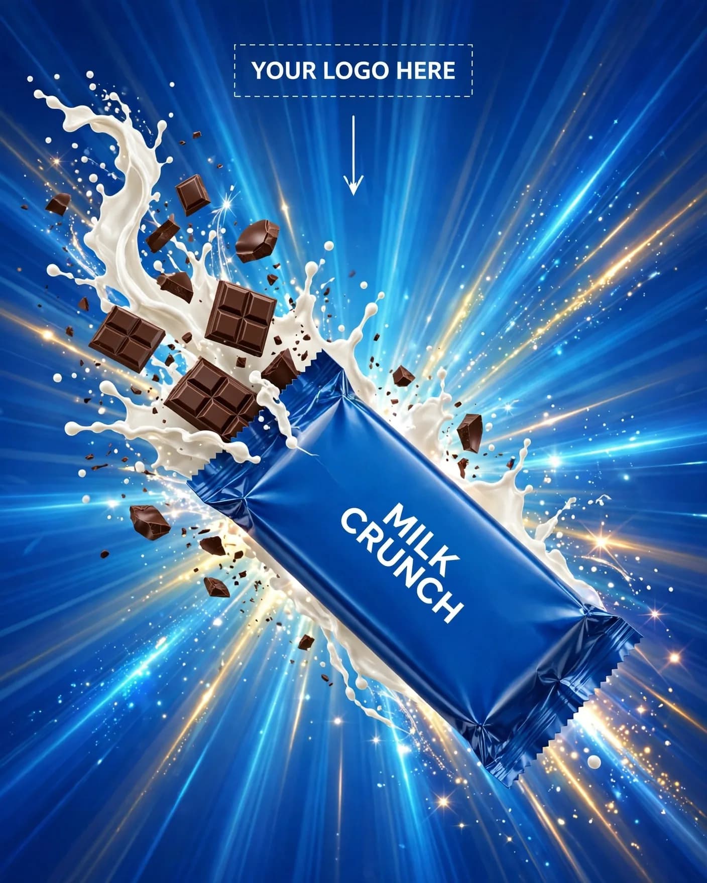 Milk Crunch Chocolate Candy Bar Ad Editable AI Prompt