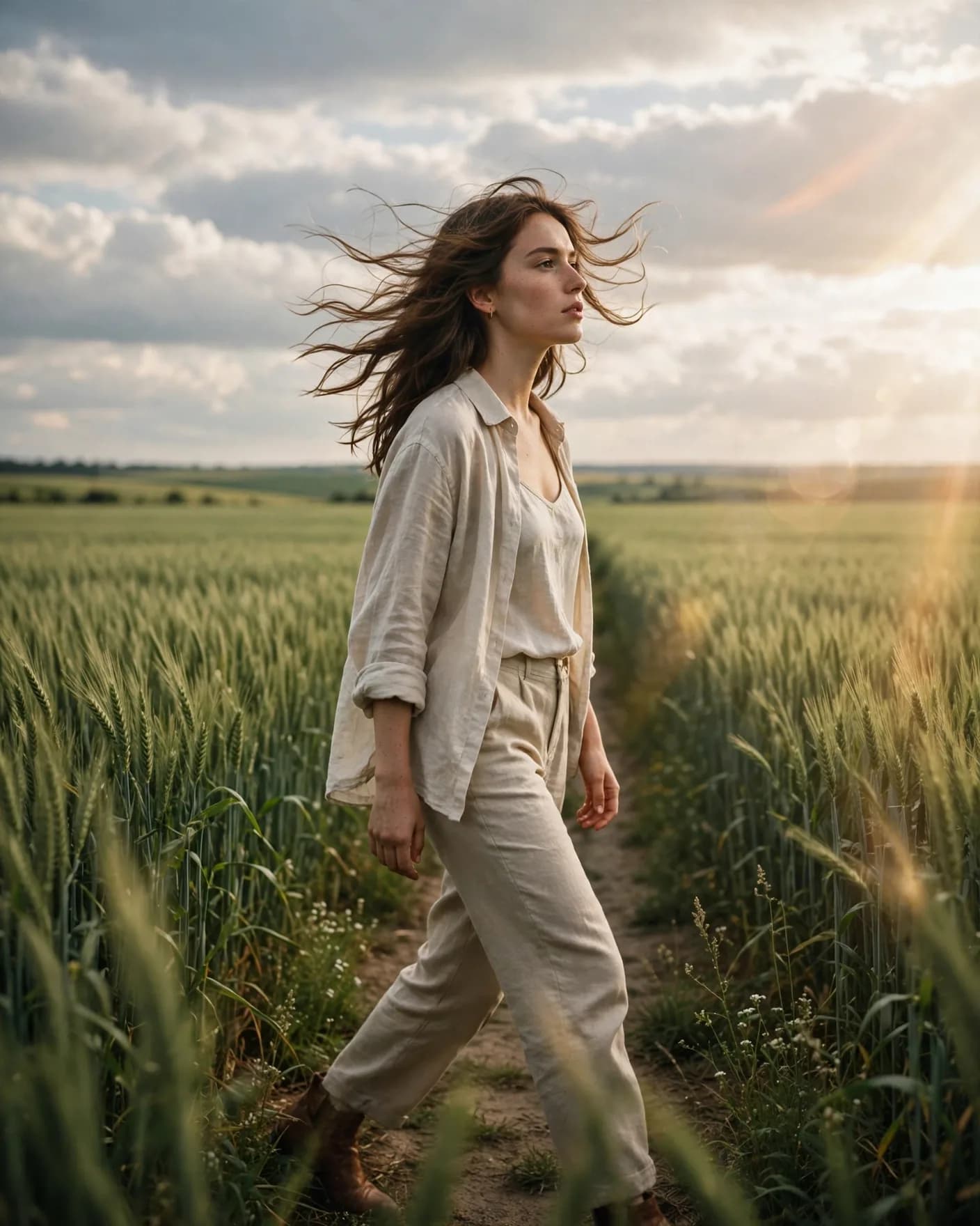 Wheat Field Summer Portrait Prompt — Endless Green Horizon (4:5)