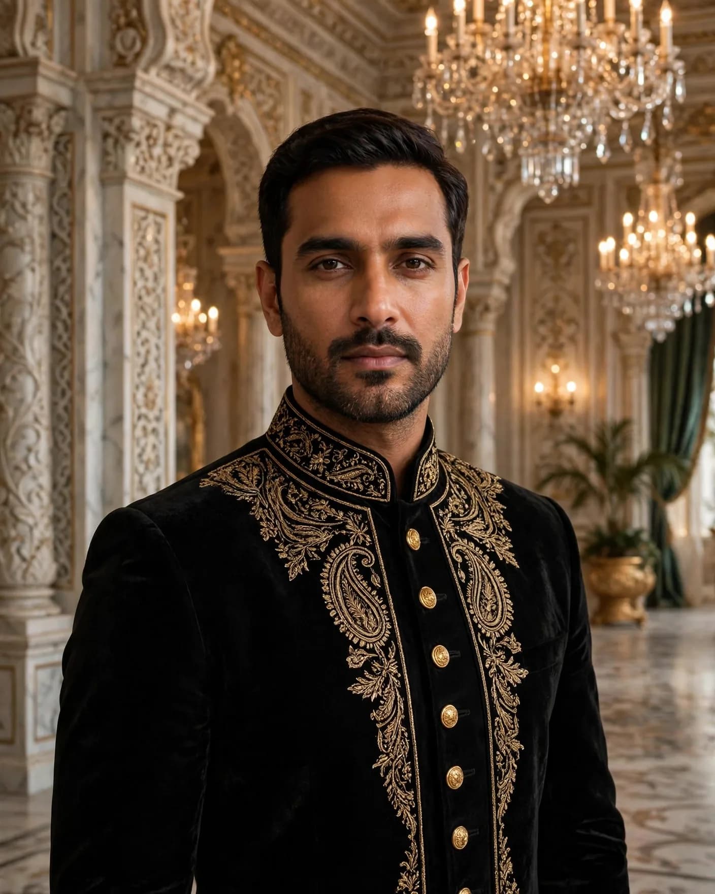 Royal Sherwani Palace Portrait Face Swap Editable AI Prompt
