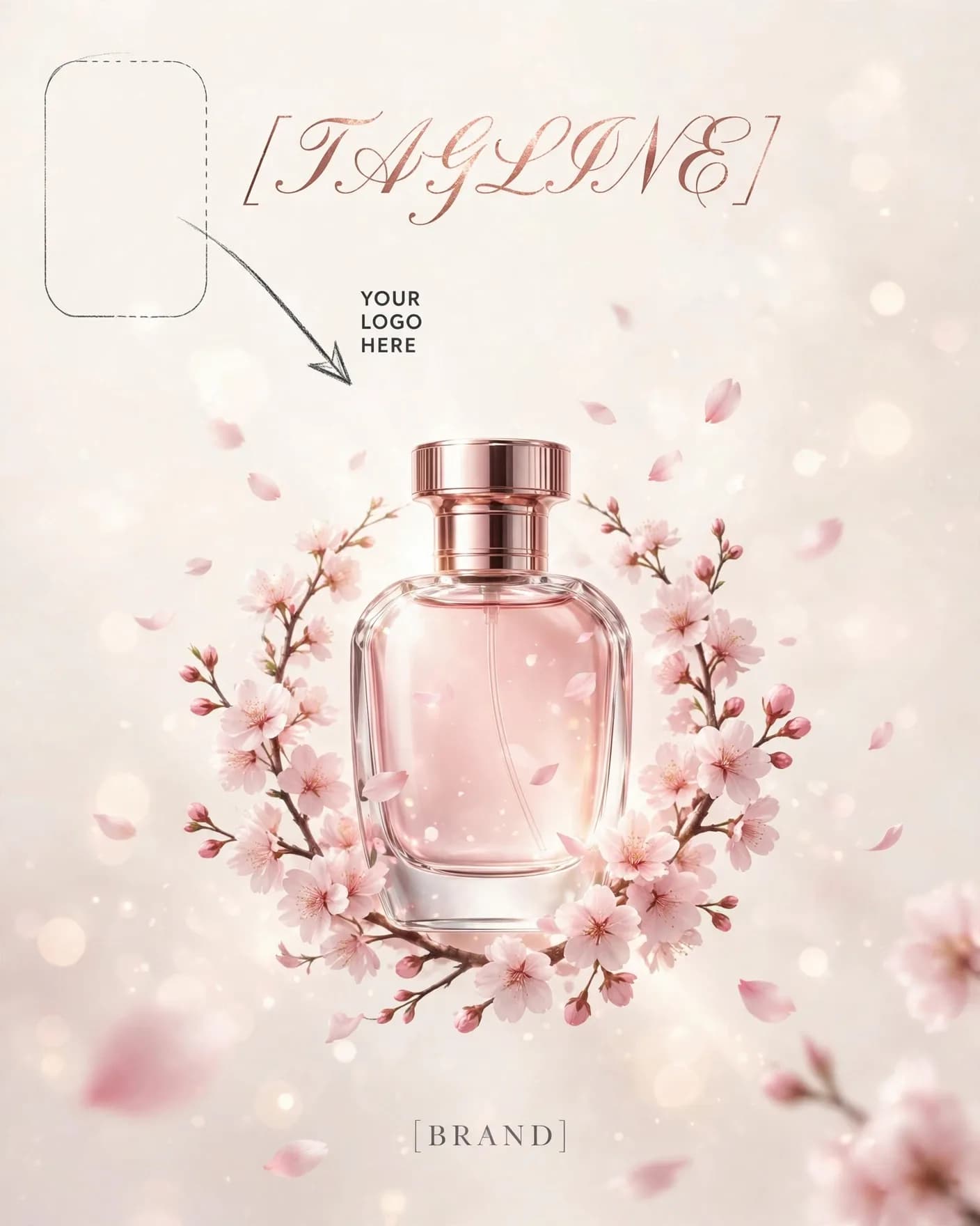 Floral Spring Perfume Ad Poster Cherry Blossom Campaign Editable AI Prompt