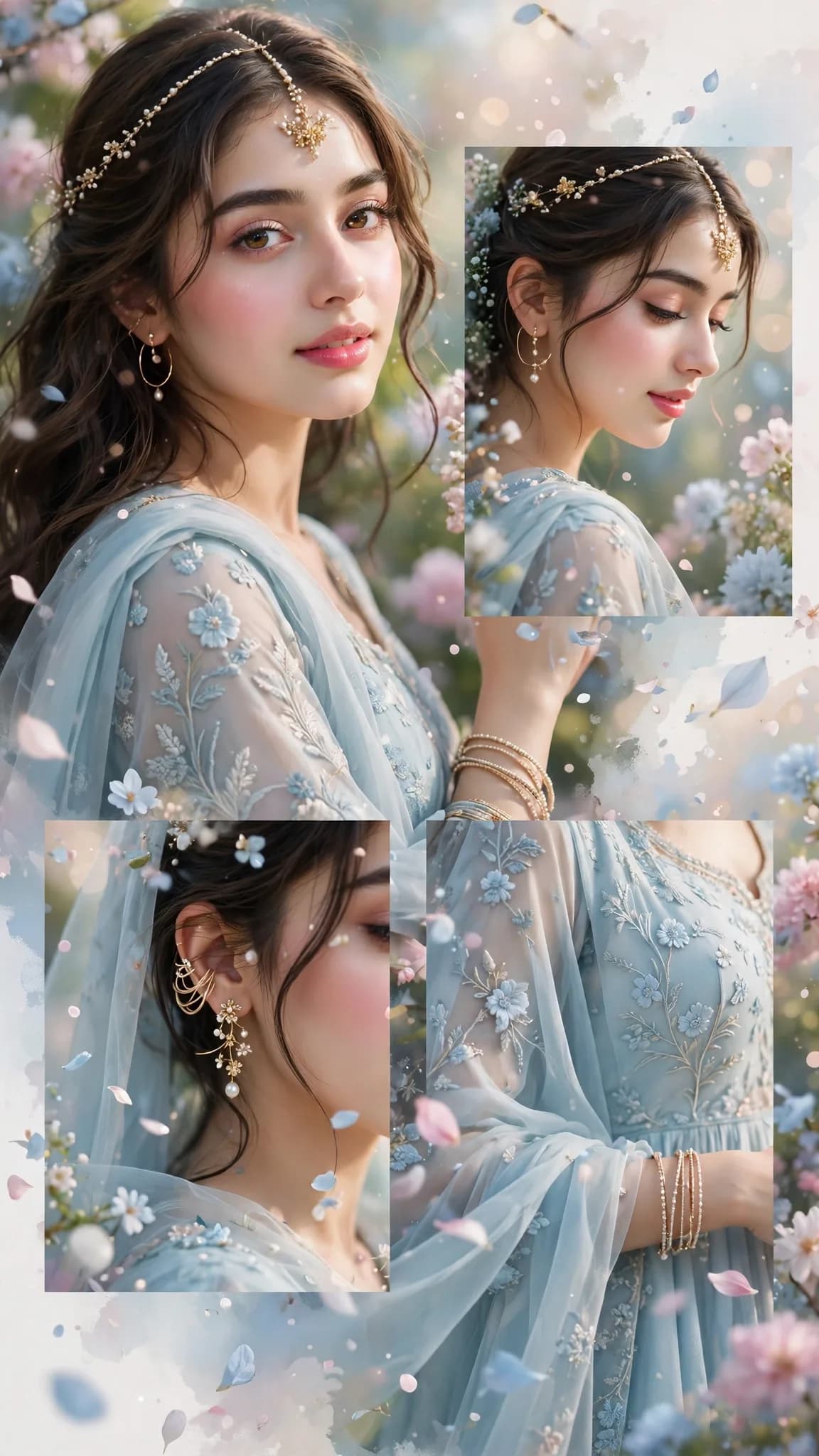 Pastel Anarkali Dreamy Editorial Collage Prompt