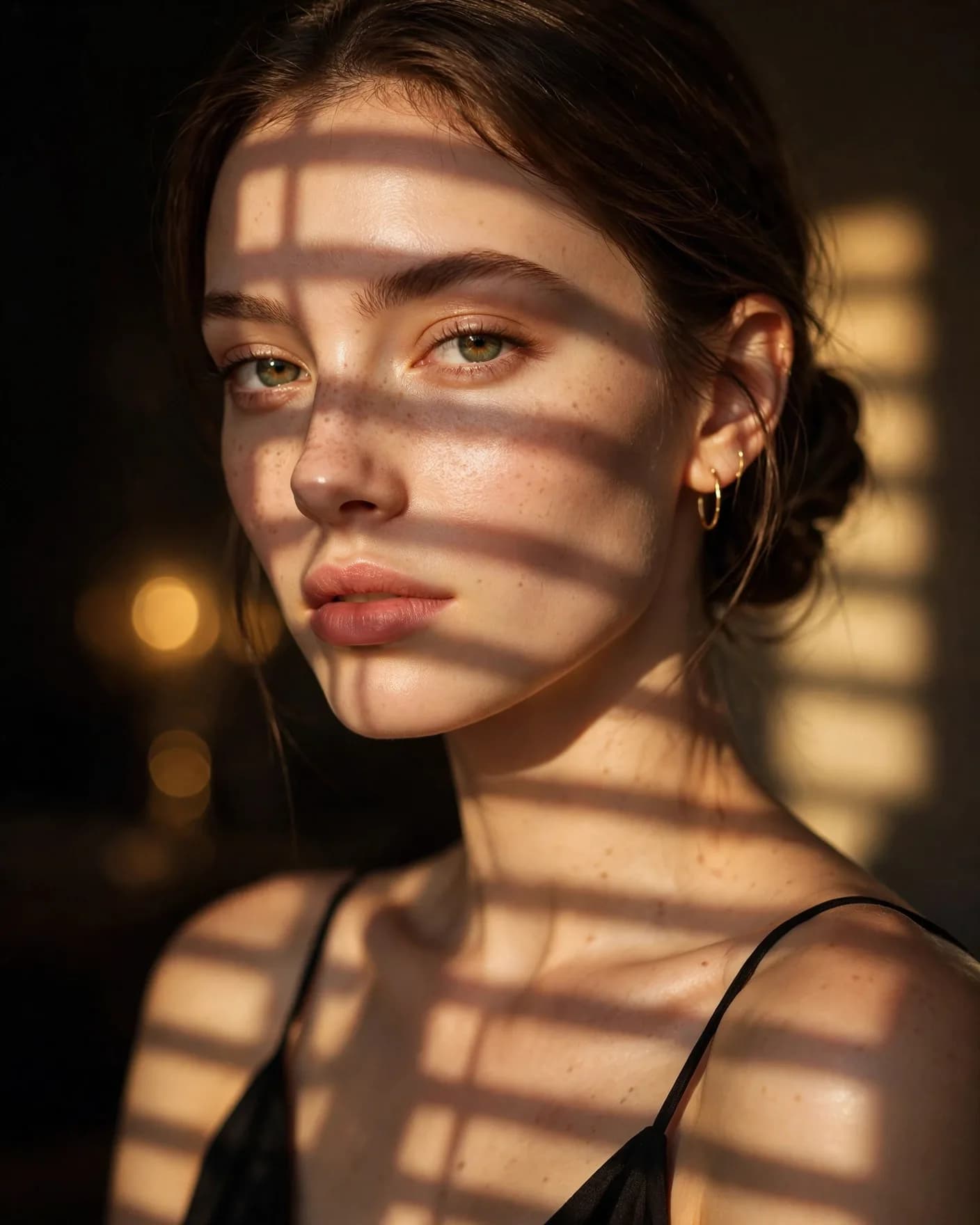 Window-Blind Light Streaks Beauty Portrait Prompt