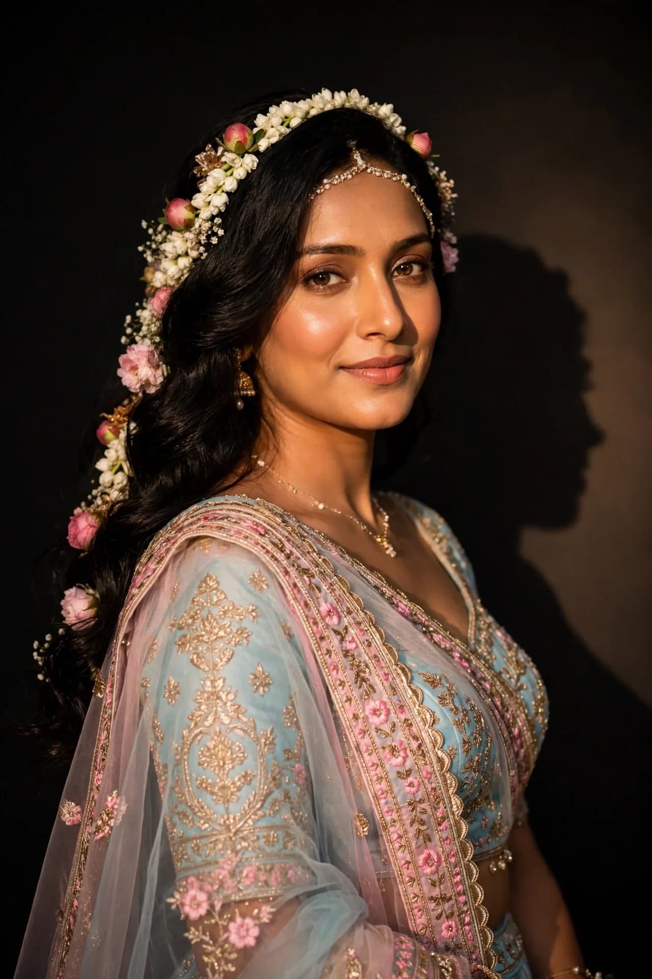 Bridal Lehenga Spotlight Portrait Prompt — Festive Studio Glow