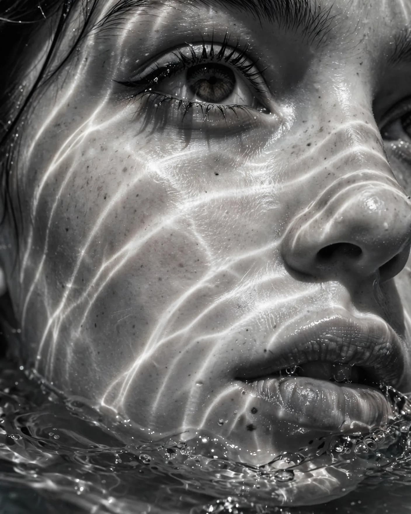 Underwater Light Waves Portrait Prompt — Black and White Dream