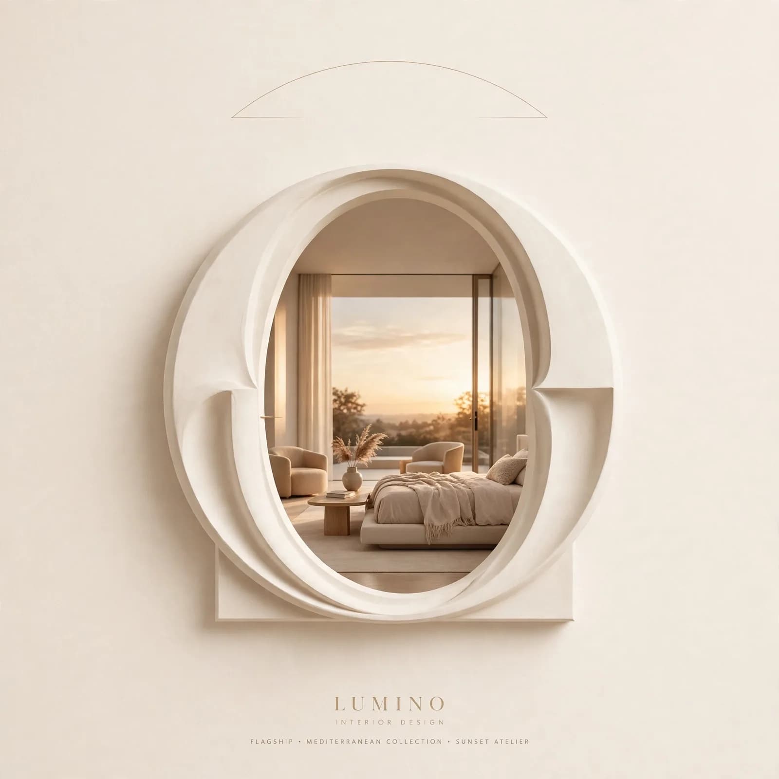 Luxury Brand Monogram Poster Prompt — Sculptural Letterform with Interior