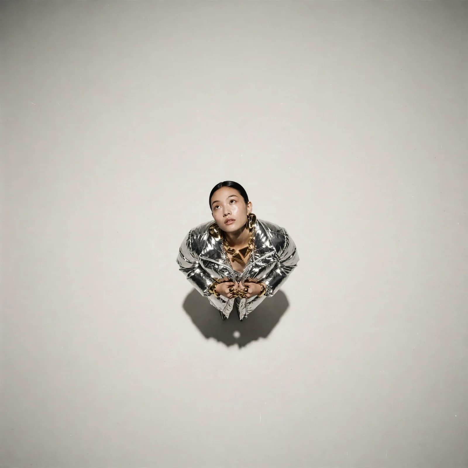 Overhead "God-View" Studio Portrait Prompt — Minimal Editorial (1:1)