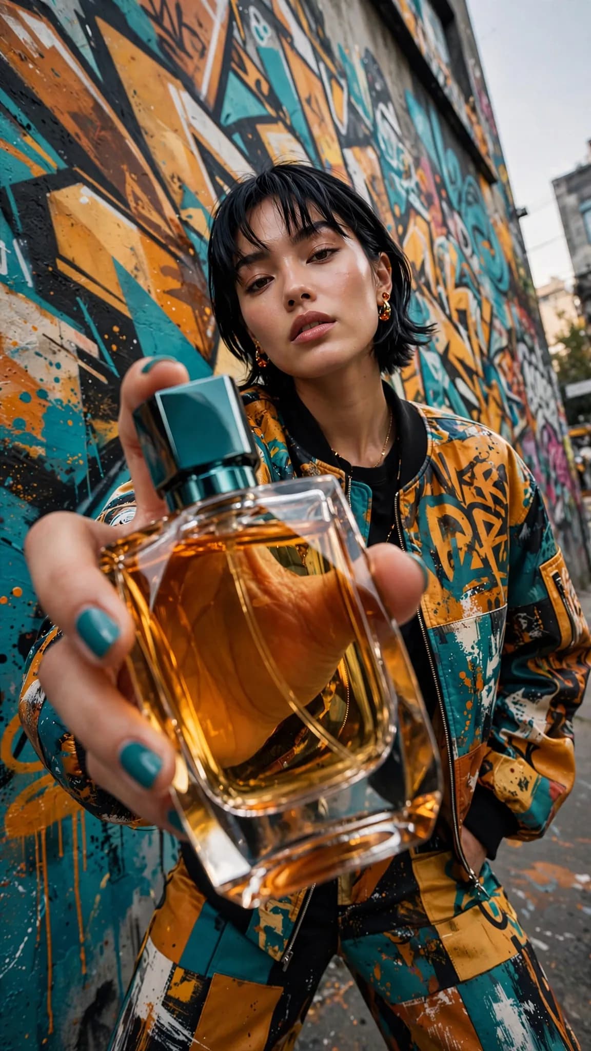 Forced-Perspective Product Ad Prompt — Model Holds the Hero