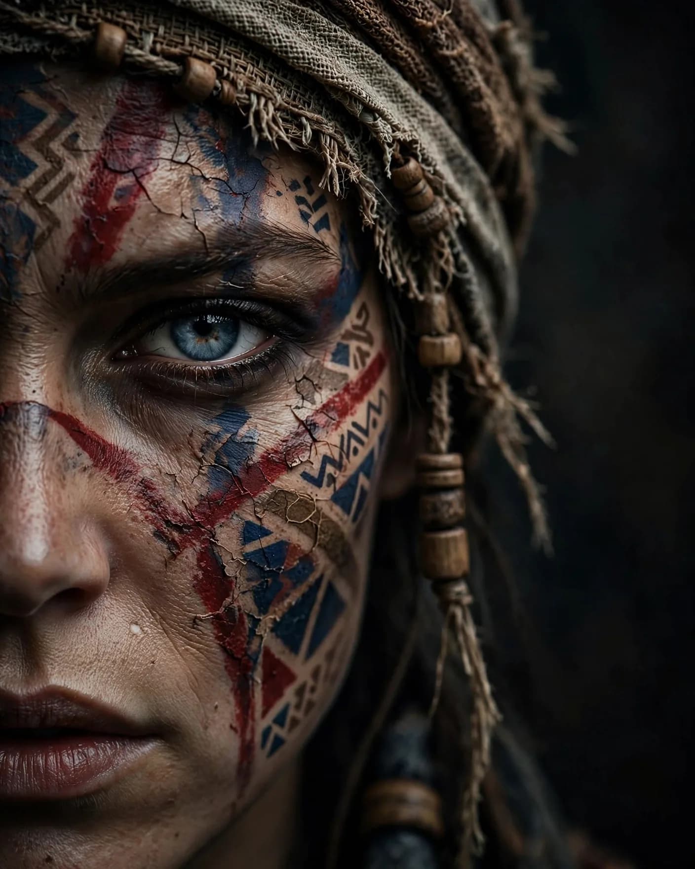 Tribal Face-Paint Editorial Half Portrait Prompt