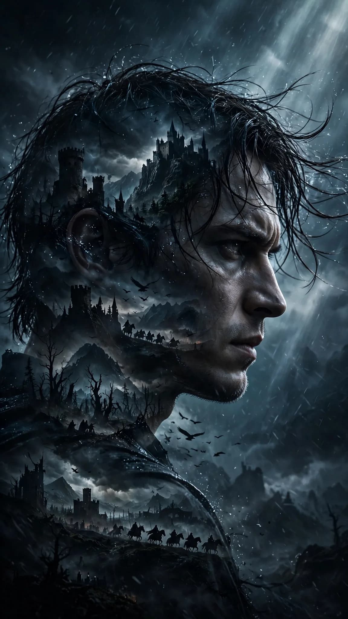 Dark Fantasy Poster Prompt — Double-Exposure Movie Portrait