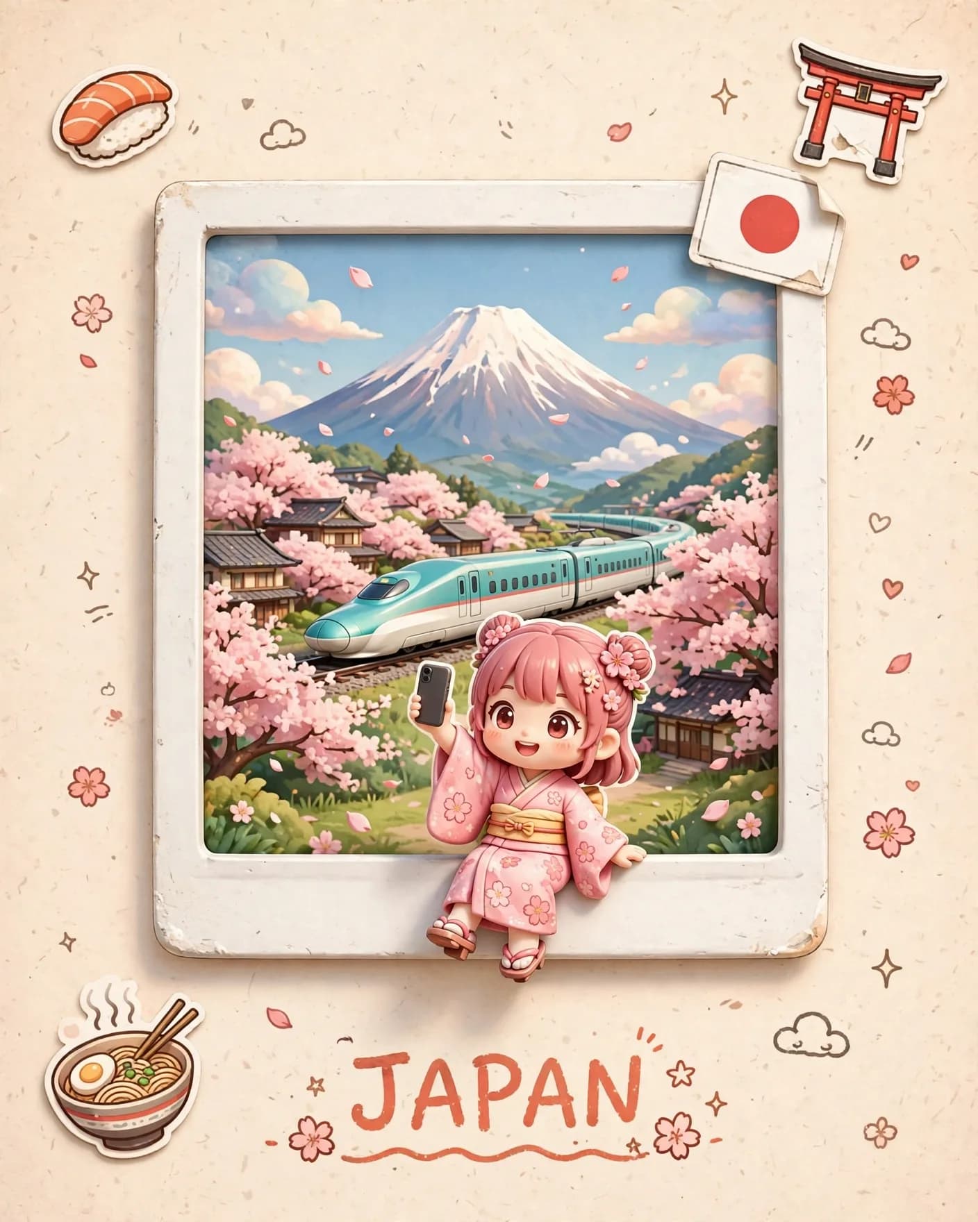 Cute 3D Travel Polaroid Selfie Collectible Poster Prompt