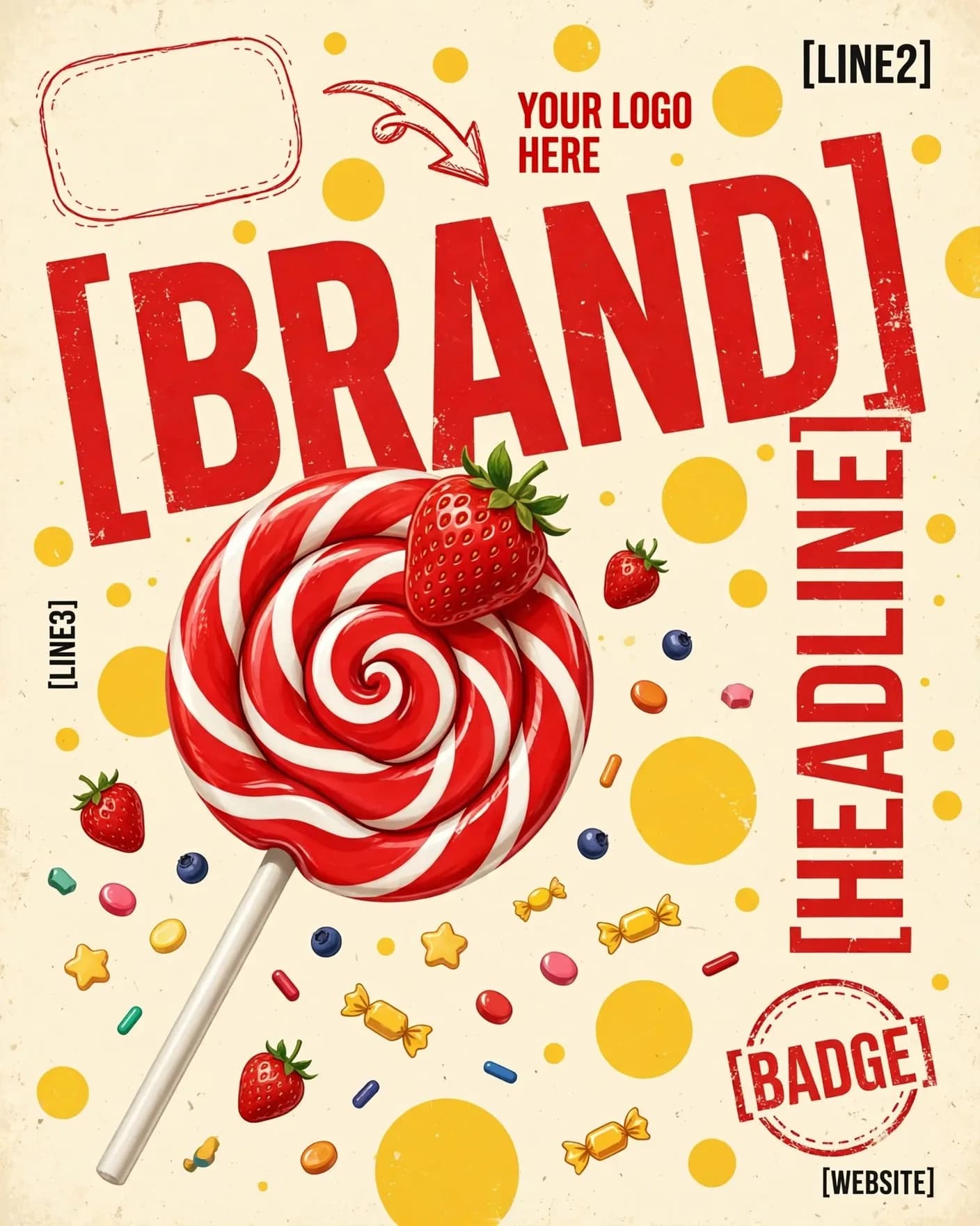 Retro Candy Pop Lollipop Playful Brand Ad Editable AI Prompt