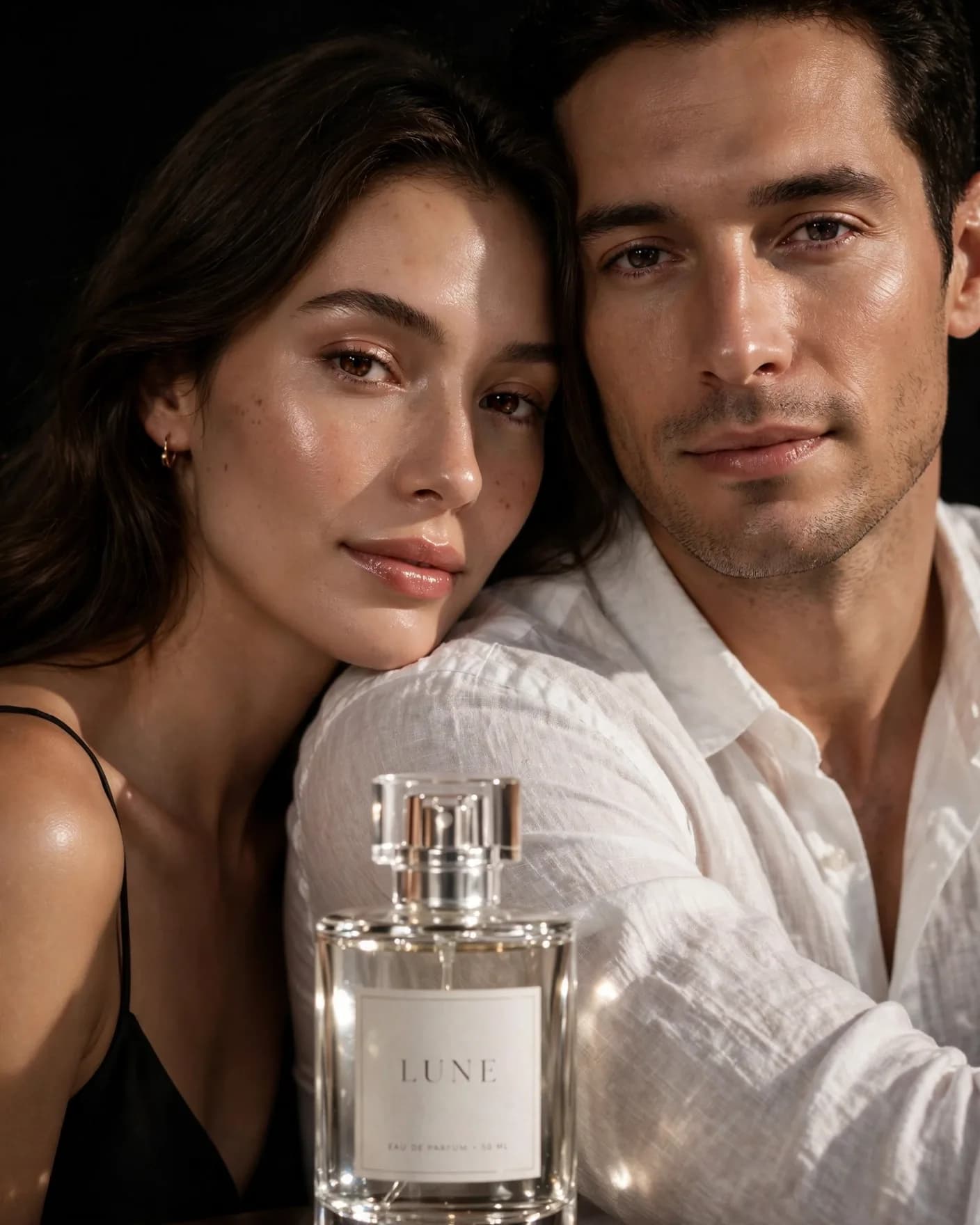 Luxury Perfume Ad Prompt — Black Backdrop Editorial Fragrance Campaign