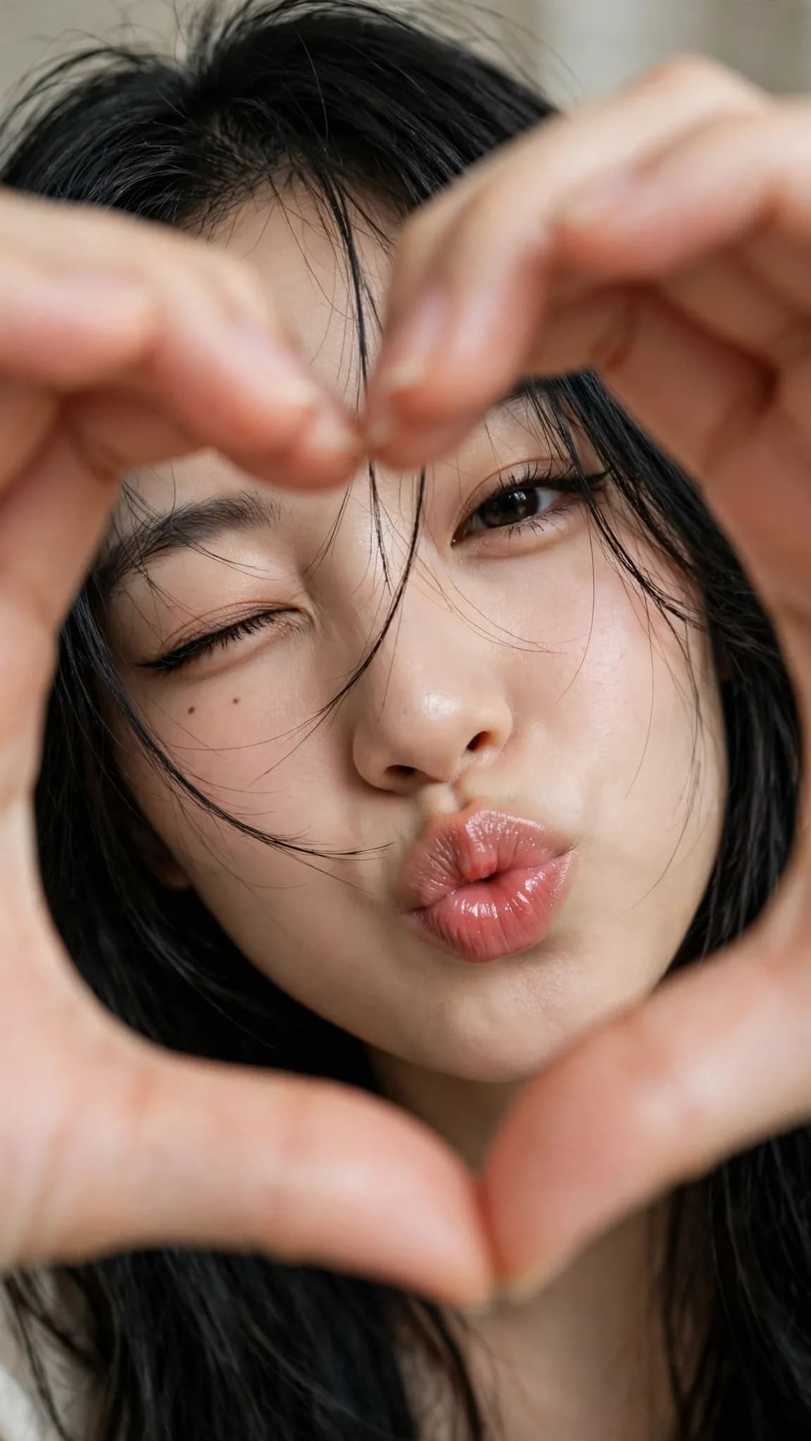 Heart-Hands Close-Up Selfie Portrait Prompt