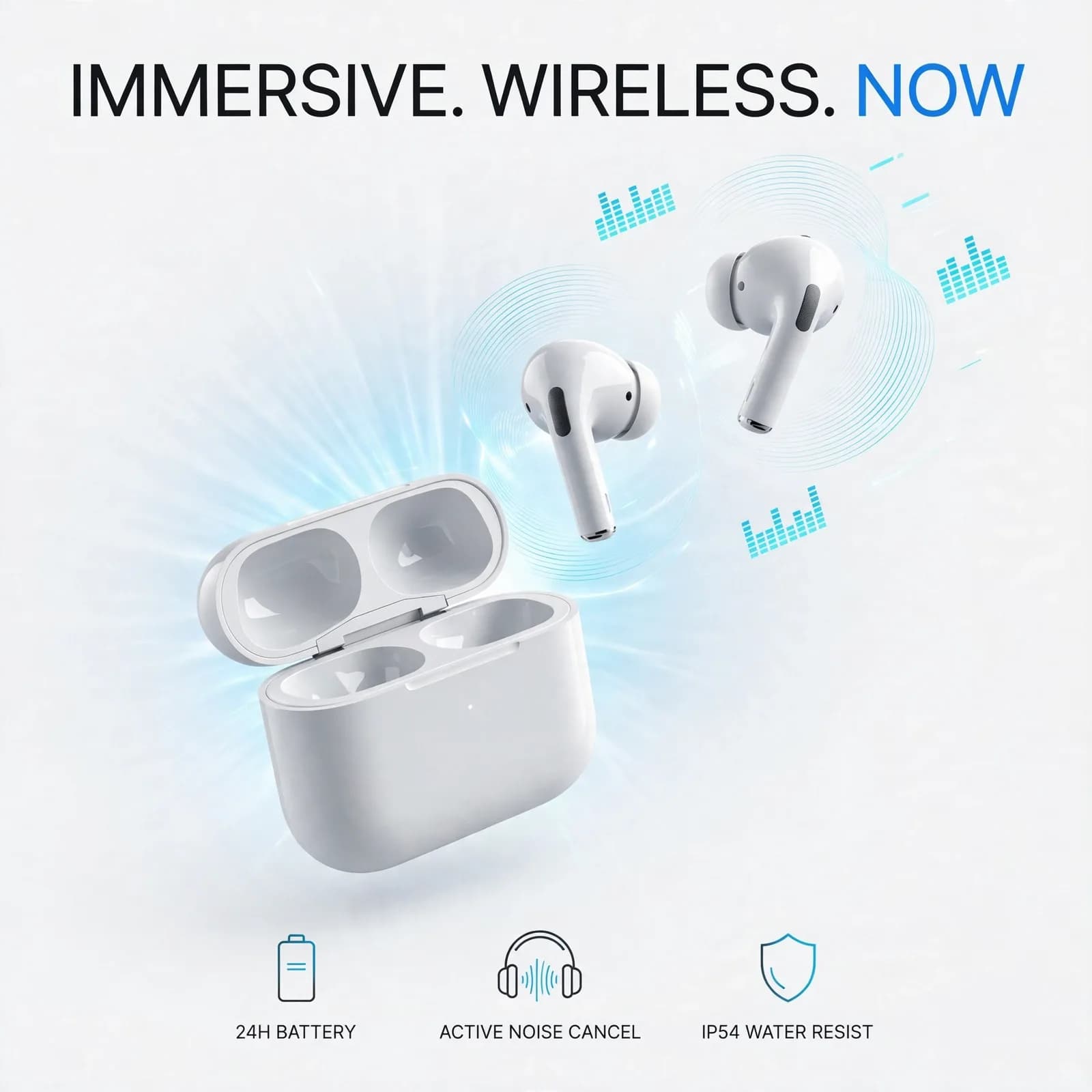 Wireless Earbuds Ad Prompt — Futuristic Minimal Tech Poster