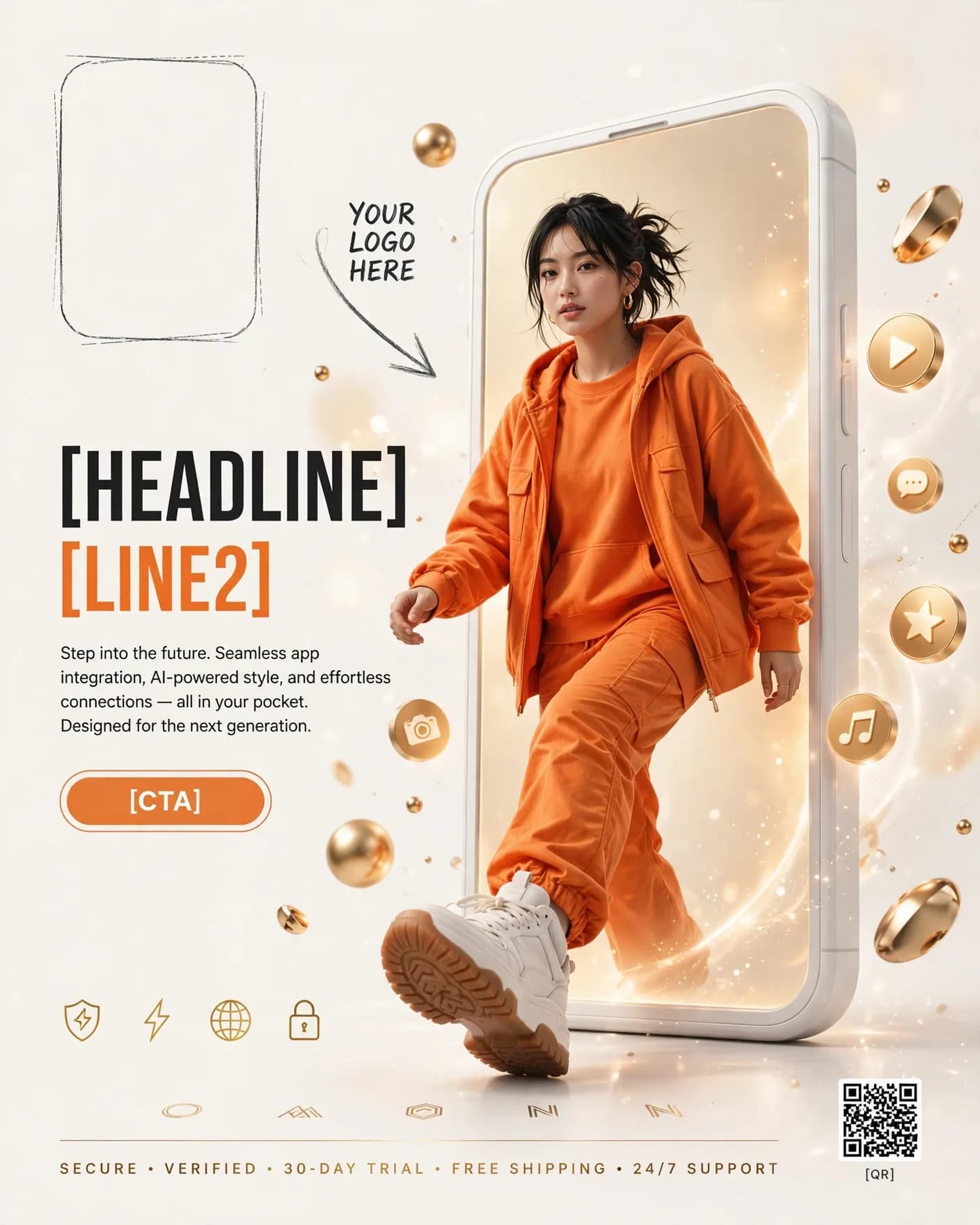 Gold White Futuristic Tech Creator Luxury Ad Editable AI Prompt