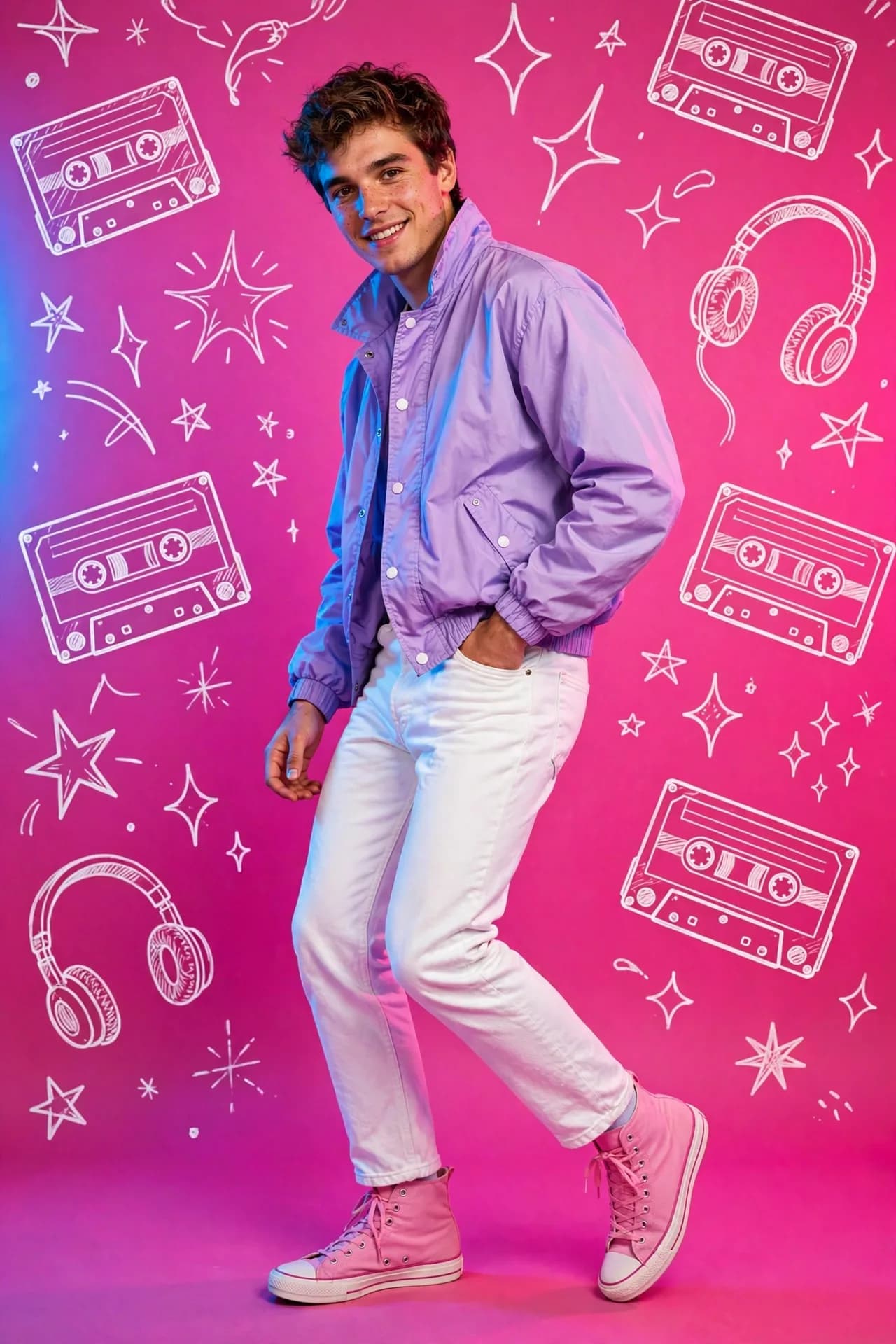 80s Retro Pop Portrait Prompt — Hot Pink Studio Doodle Style