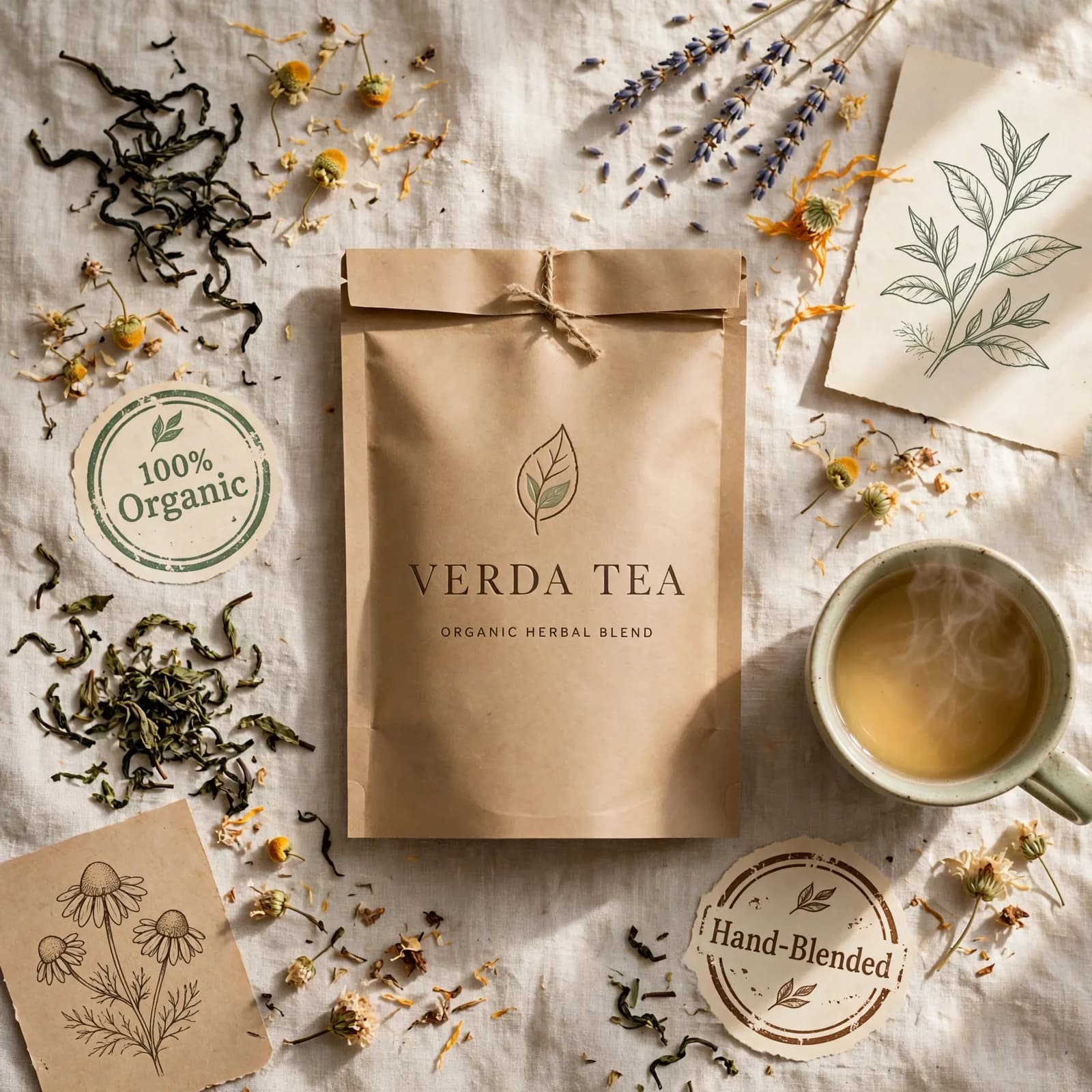 Organic Tea Brand Prompt — Earthy Artisan Identity Poster