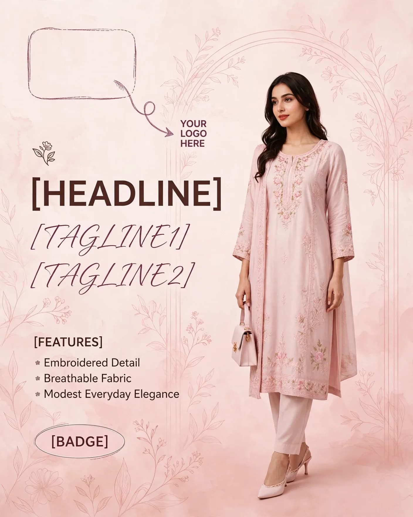 Blush Pink Modest Fashion Boutique Collection Ad Editable AI Prompt