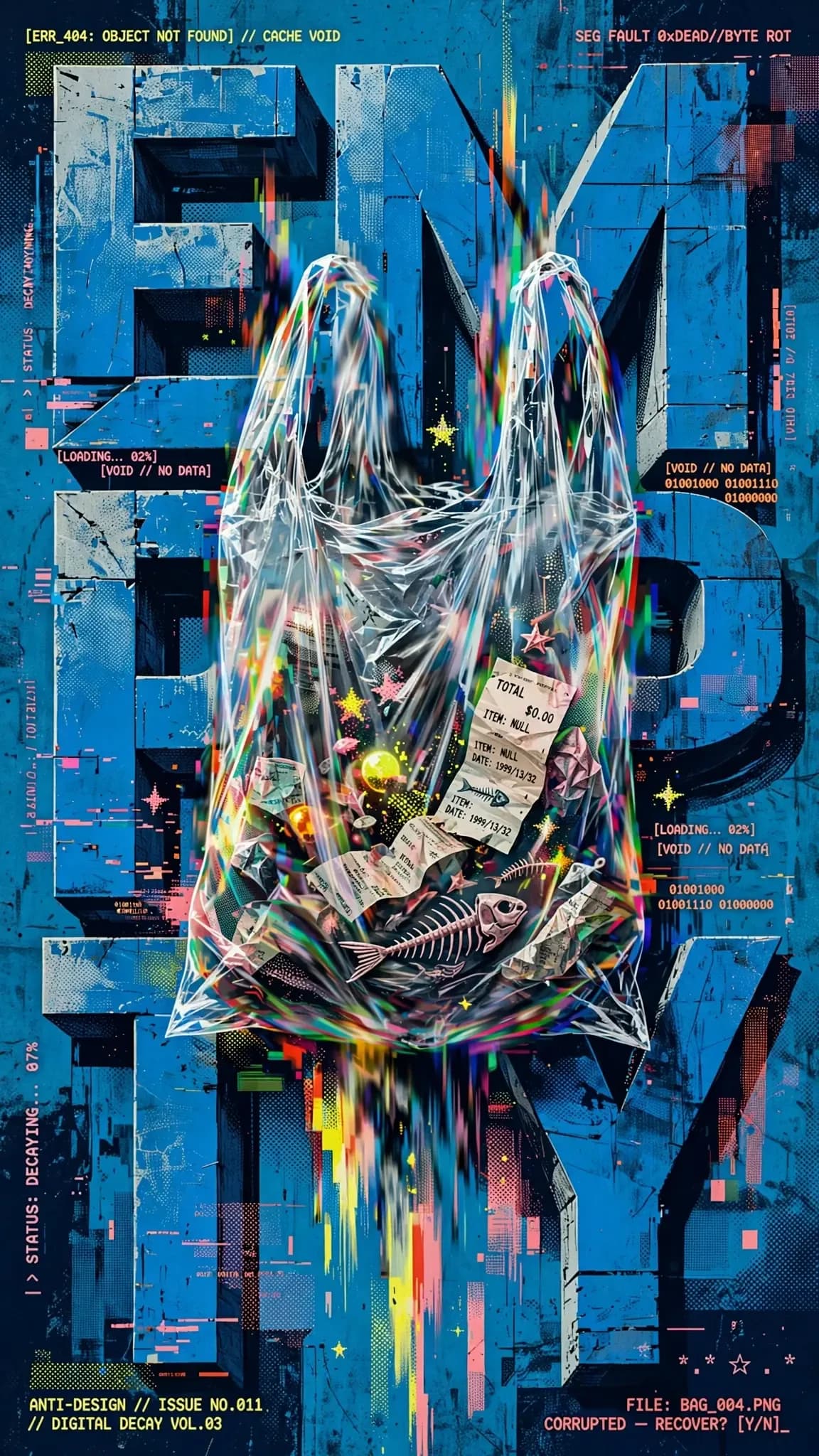 Pixel Glitch Anti-Design Poster Prompt — Retro-Futurist Digital Decay Art