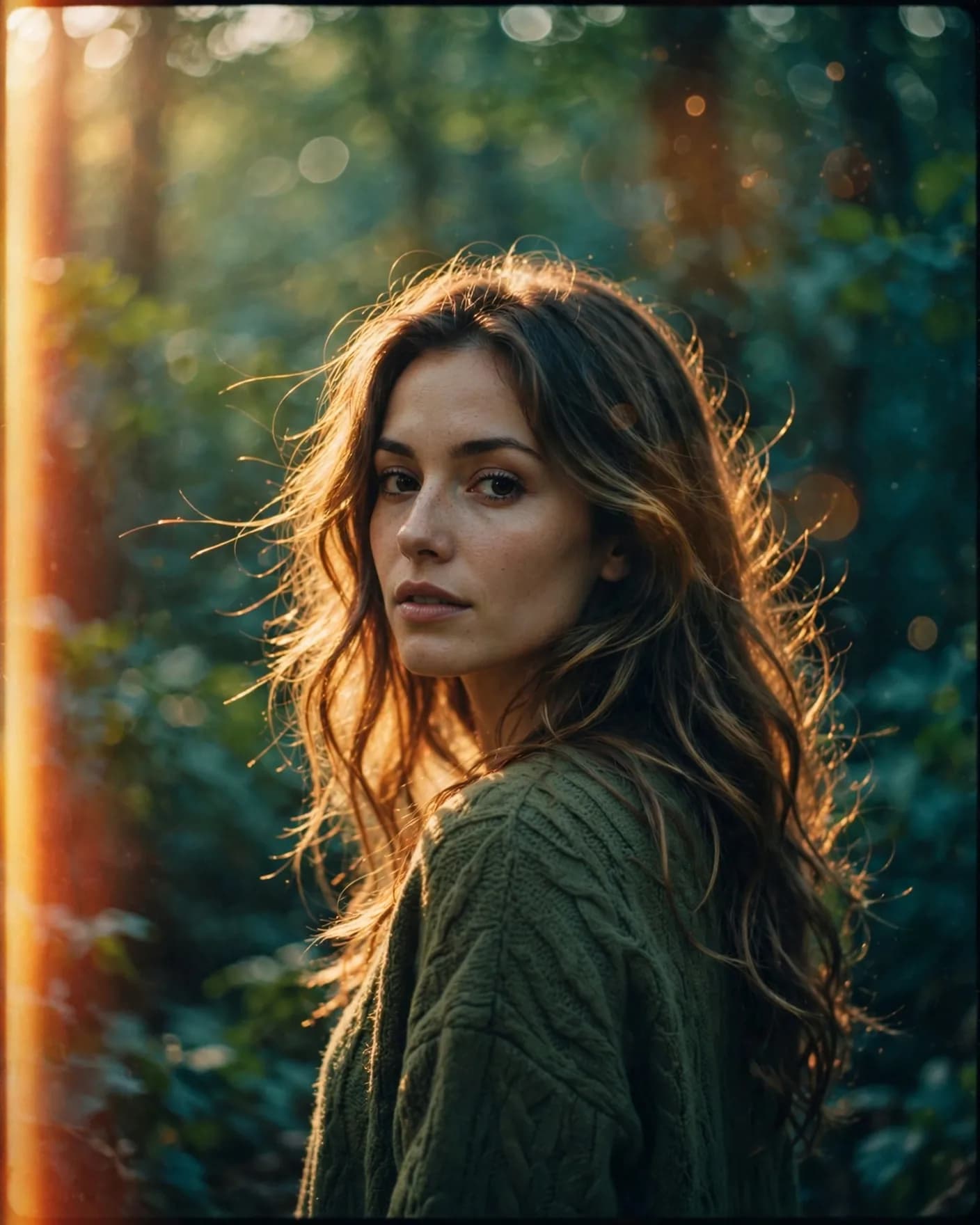 Teal & Orange Forest Portrait Prompt — 35mm Film Look (4:5)
