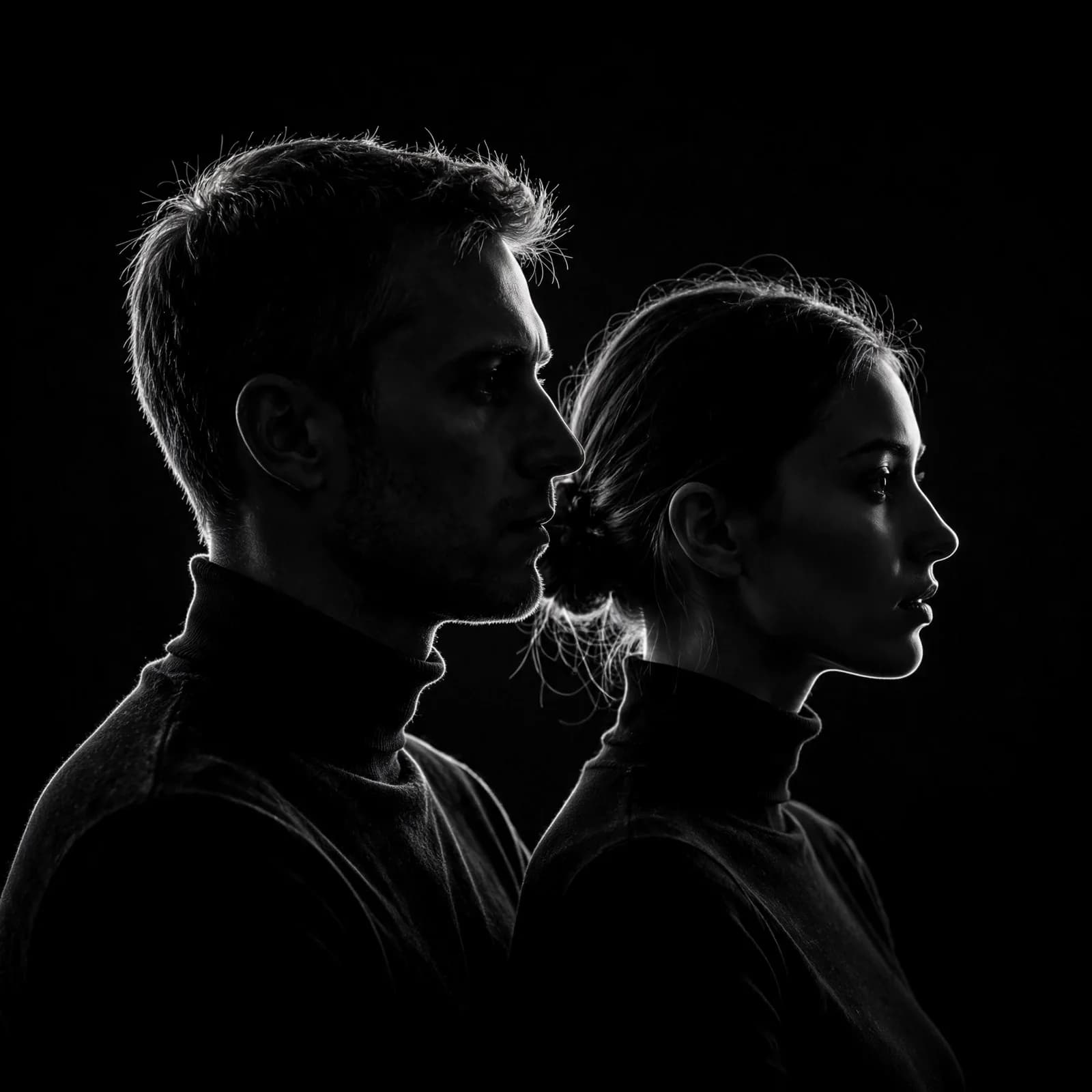Dual Silhouette Portrait Prompt — B&W Fine-Art Side Profiles (1:1)