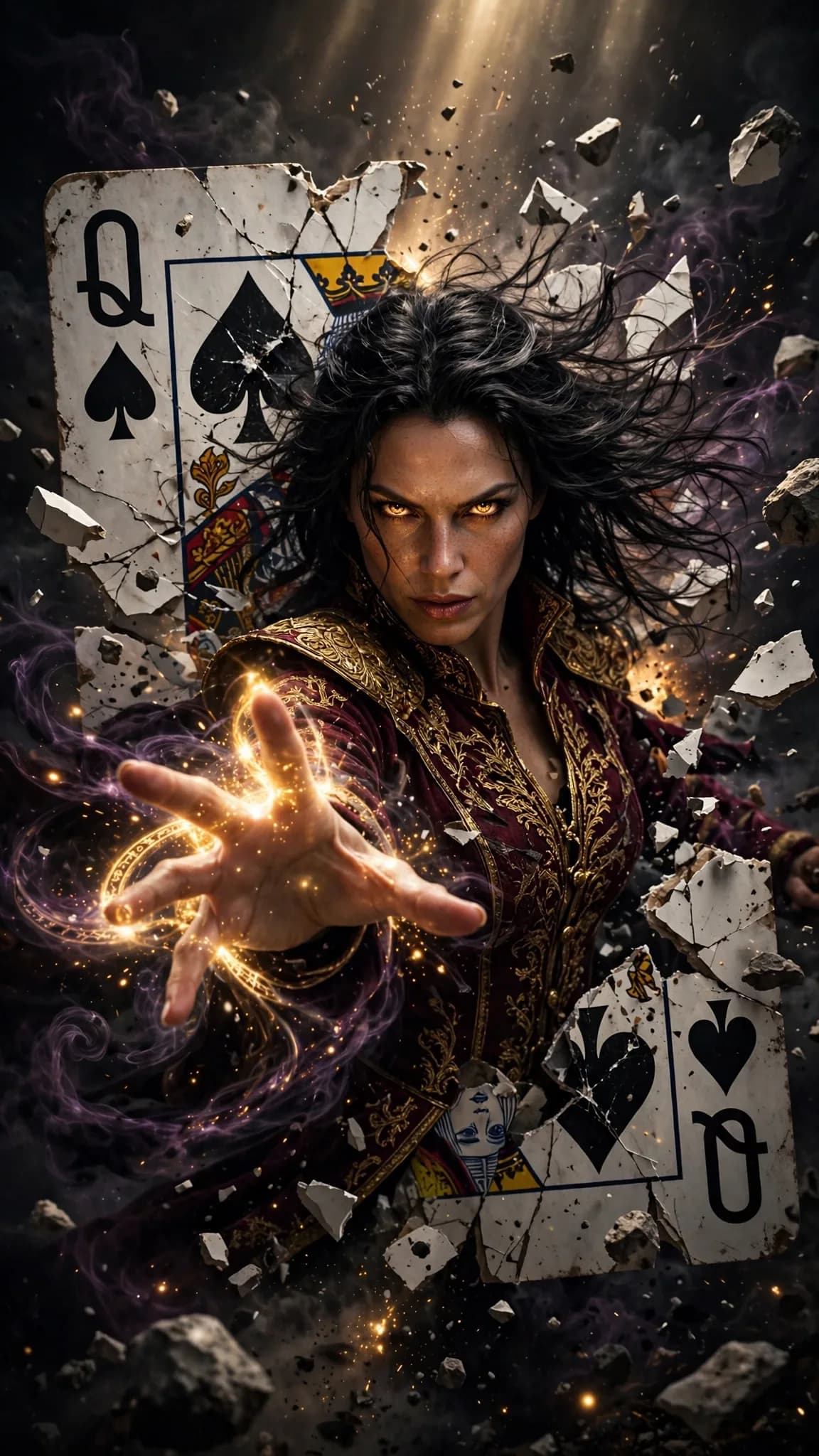 Sorcerer Card Burst Fantasy Prompt — Queen of Spades Epic