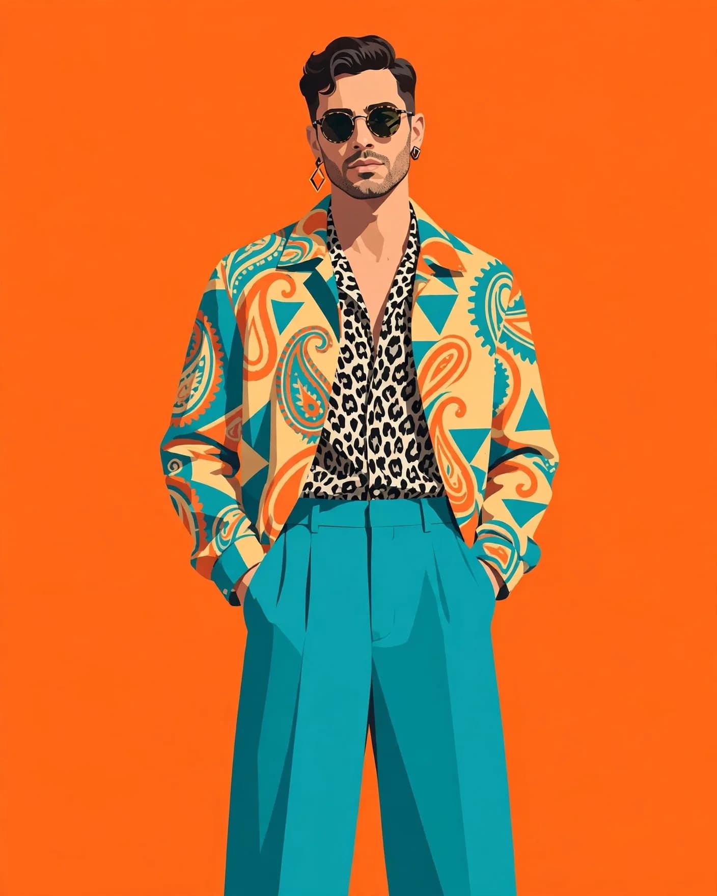 Vector Fashion Editorial Illustration Portrait Editable AI Prompt