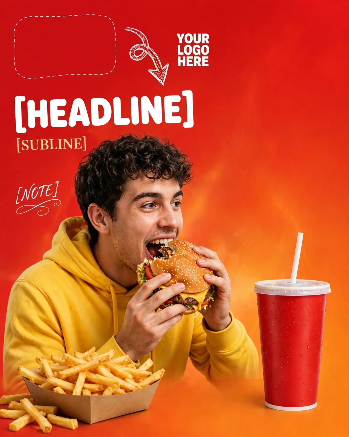 Burger Craving Fast Food Ad Poster Mid-Bite Hero Editable AI Prompt