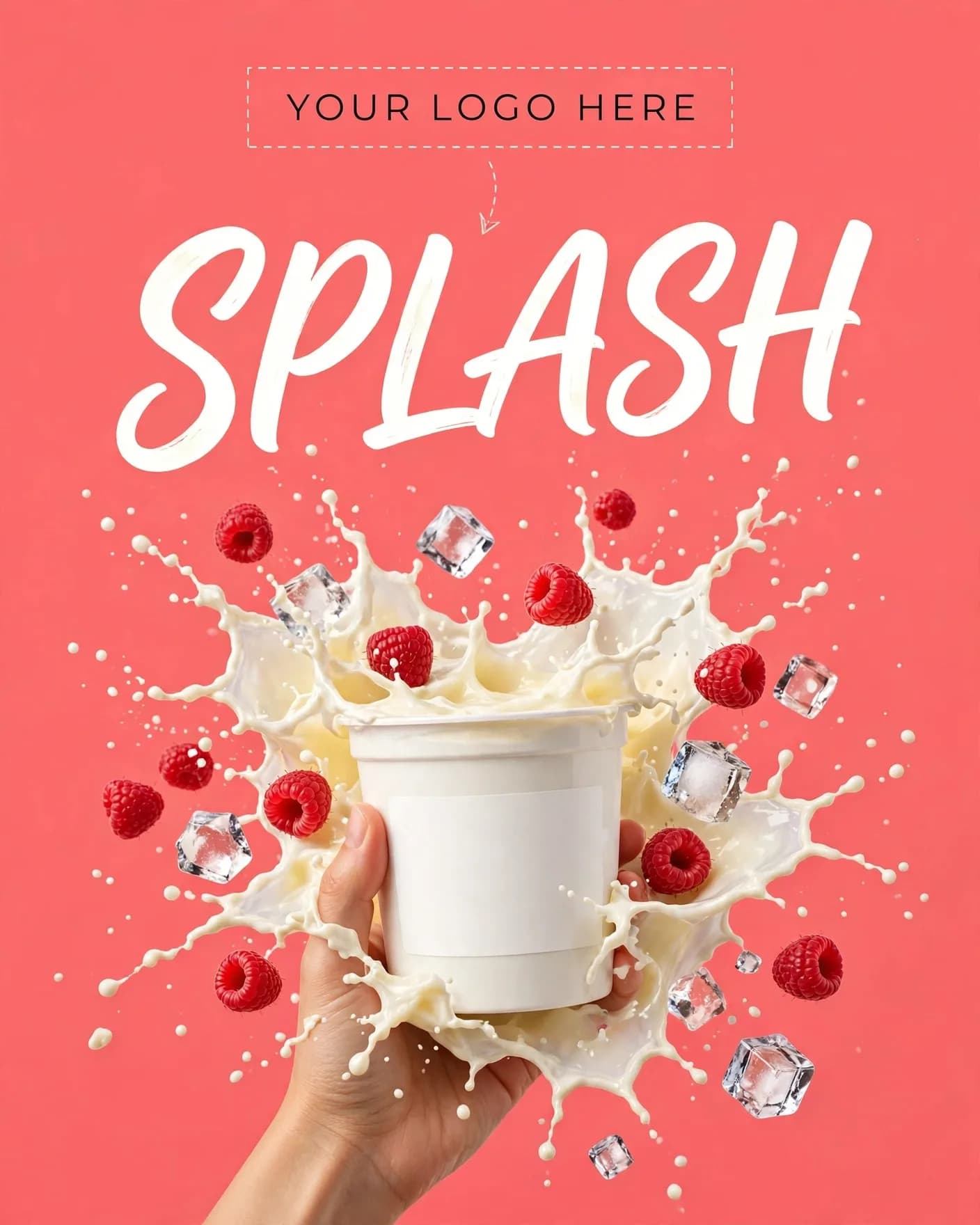 Splash Yogurt Frozen Dessert Splash Ad Editable AI Prompt