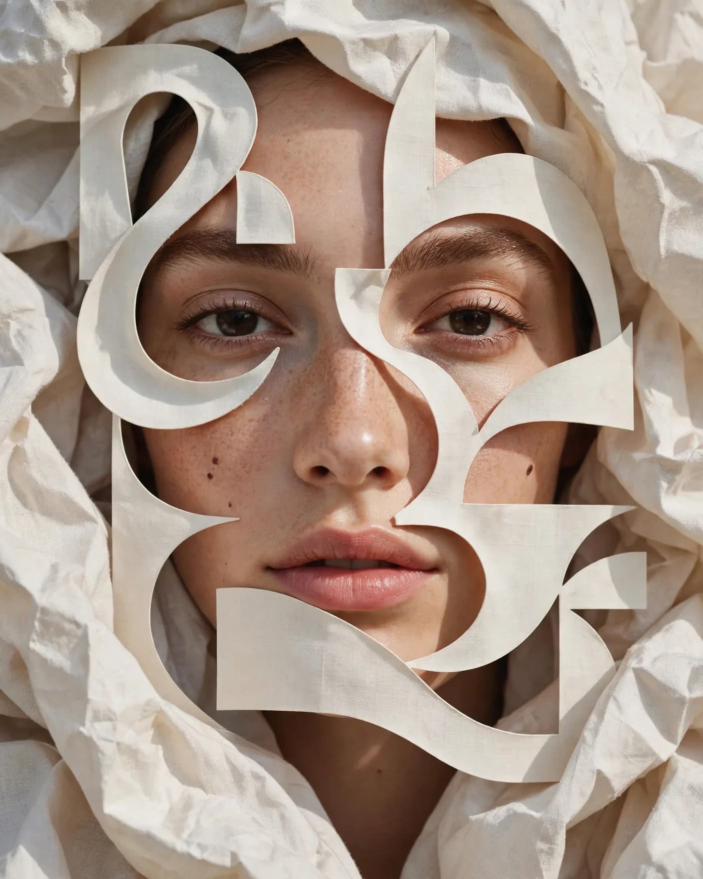 Typography Cut Fabric Editorial Portrait Prompt