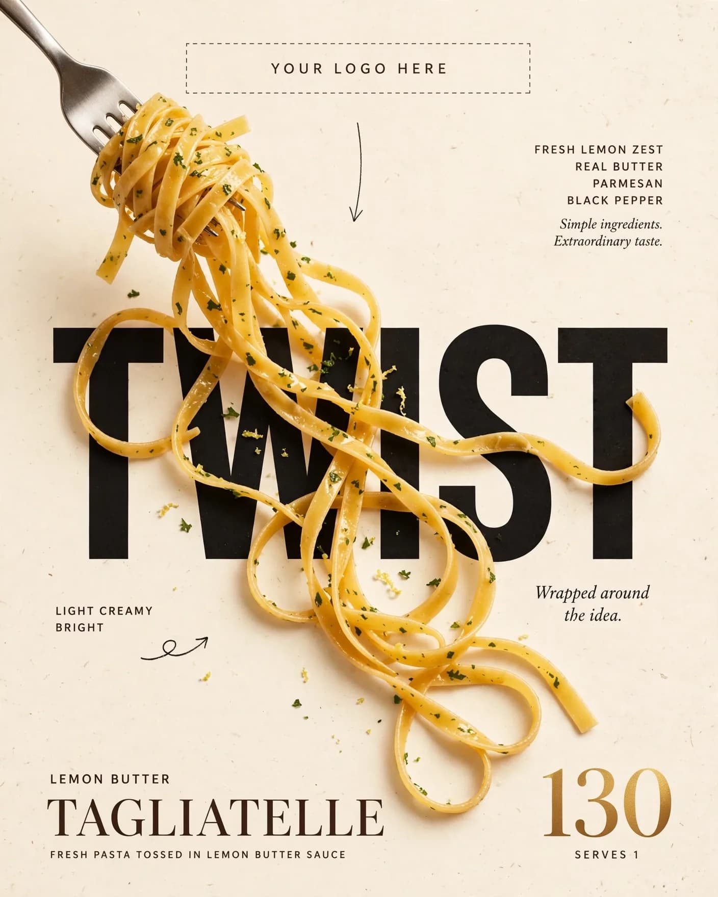 Twist Pasta Lemon Butter Ad Design Editable AI Prompt