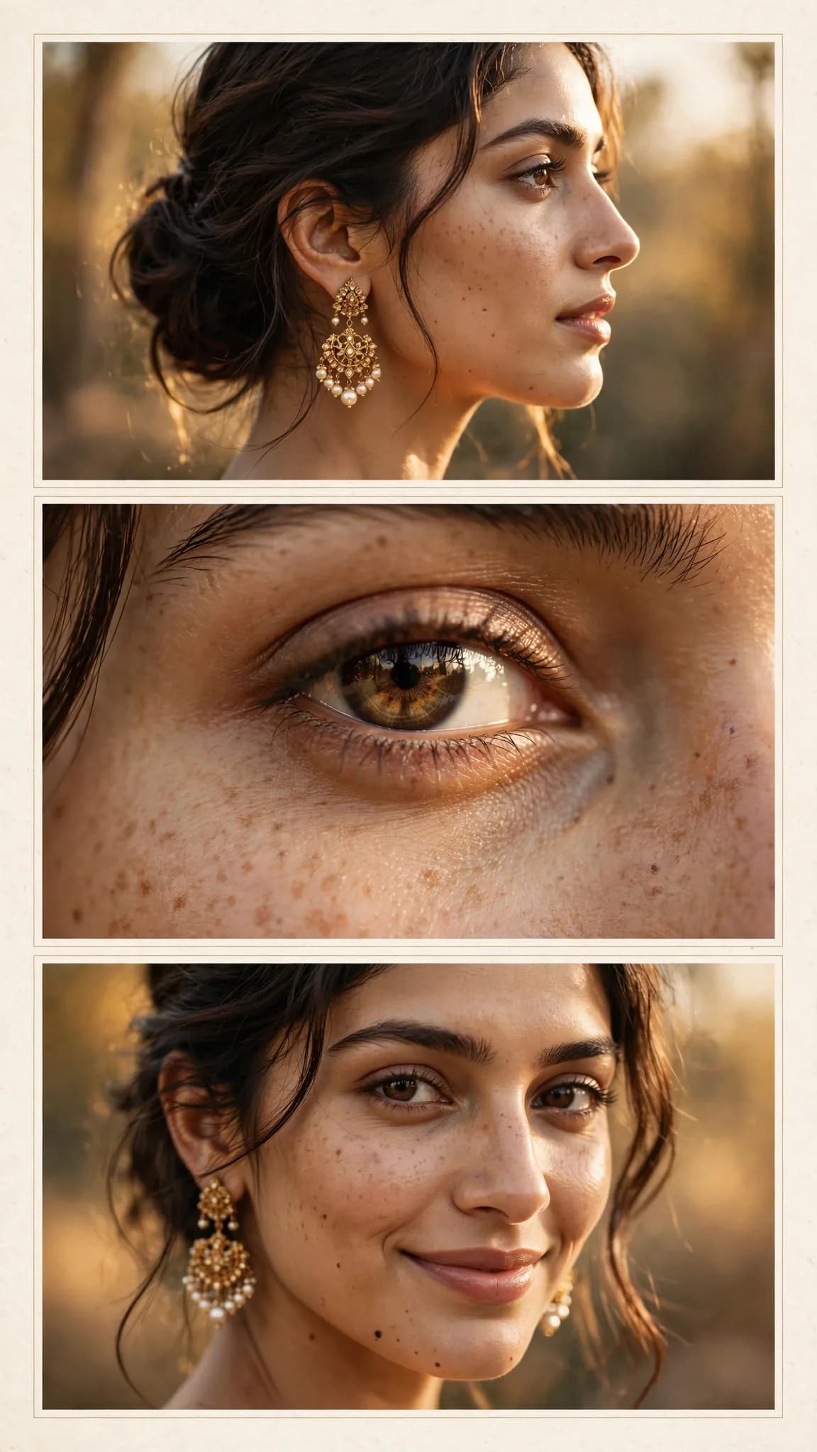 Gold Jhumka Beauty Editorial Collage AI Photo Prompt