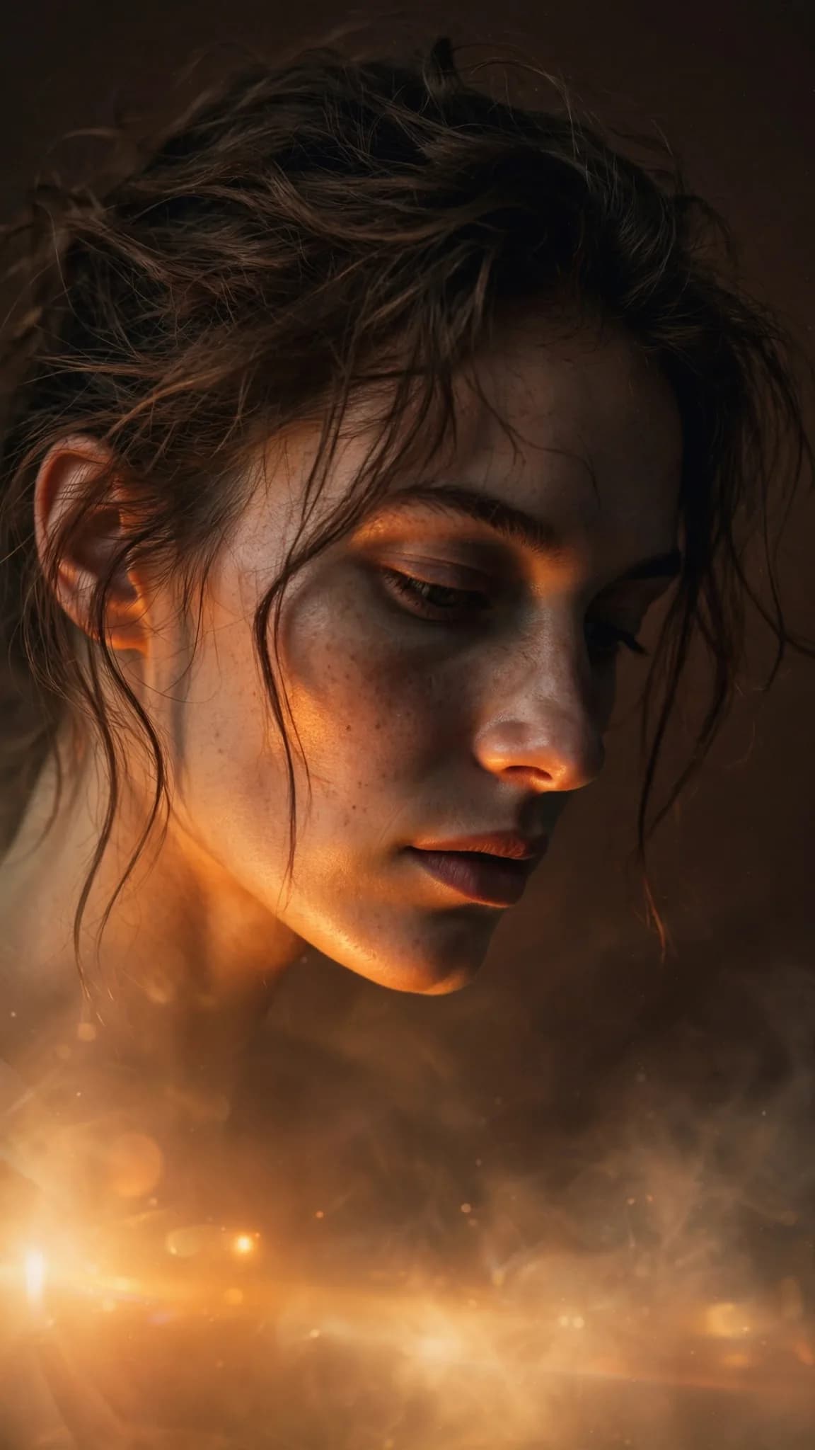 Dramatic Golden-Orange Close-Up Portrait Prompt