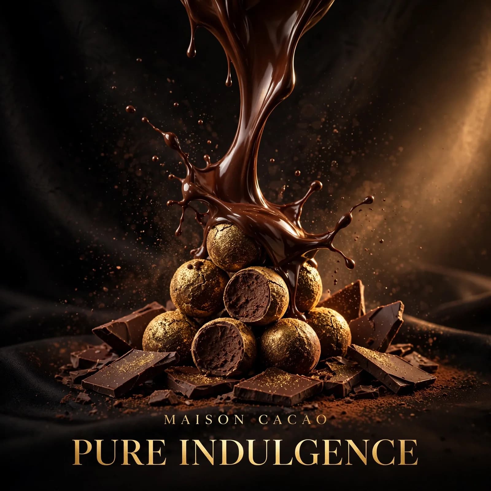 Gourmet Chocolate Molten-Gold Ad Prompt — Indulgent Dessert Campaign (1:1)