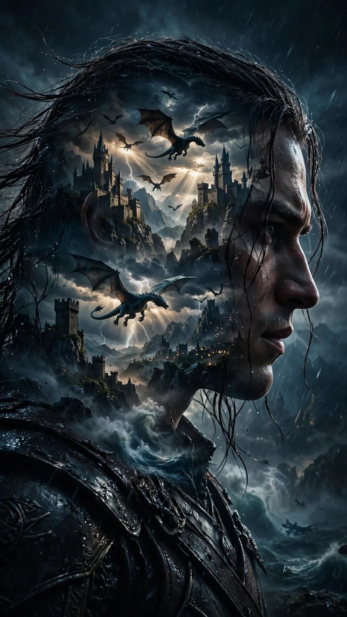 Double-Exposure Fantasy Movie Poster Prompt — Silhouette Worlds