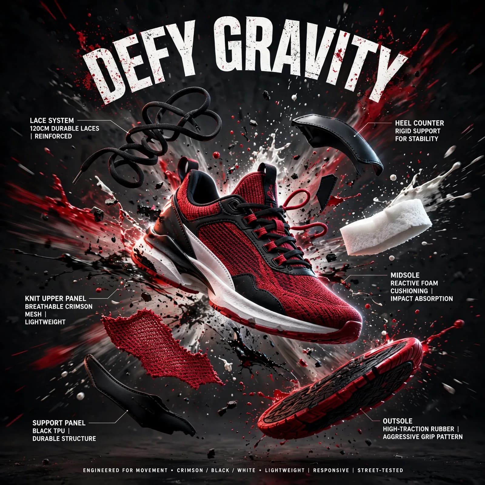 Sneaker Explosion Ad Prompt — Streetwear Floating Product Shot (1:1)