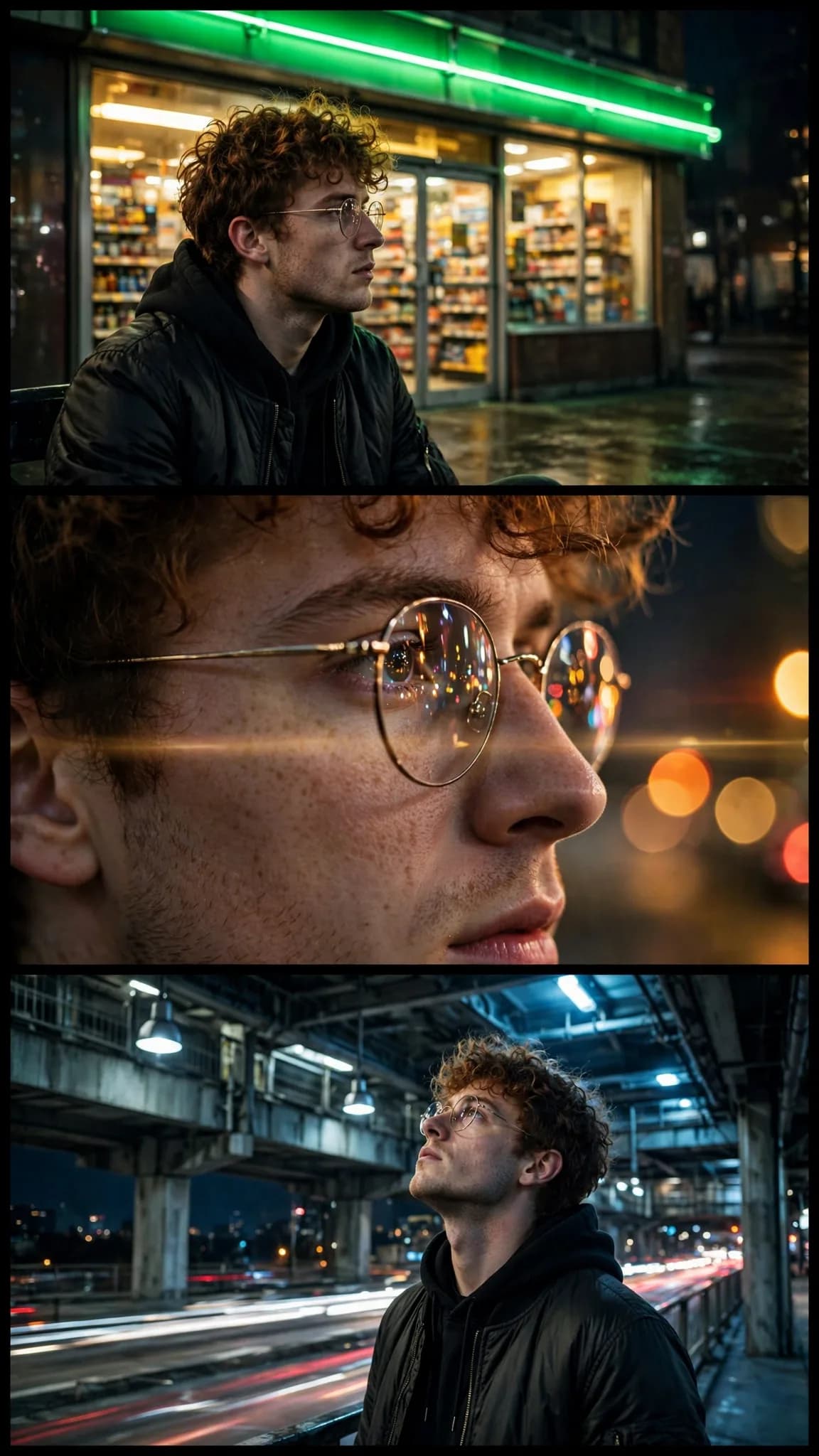Neon City Nights Triptych Portrait Poster Prompt
