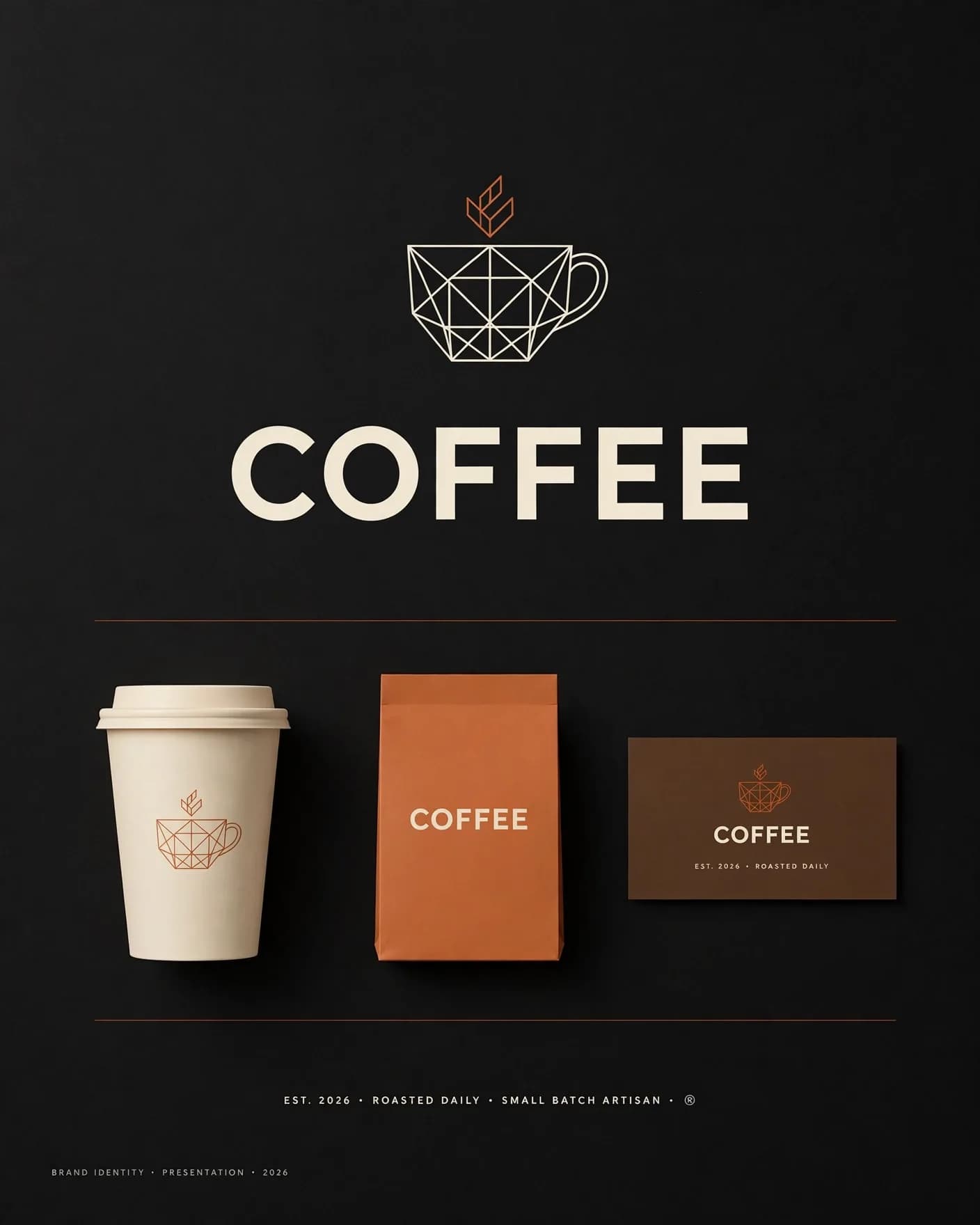 Coffee Brand Logo Prompt — Minimal Identity Presentation Poster