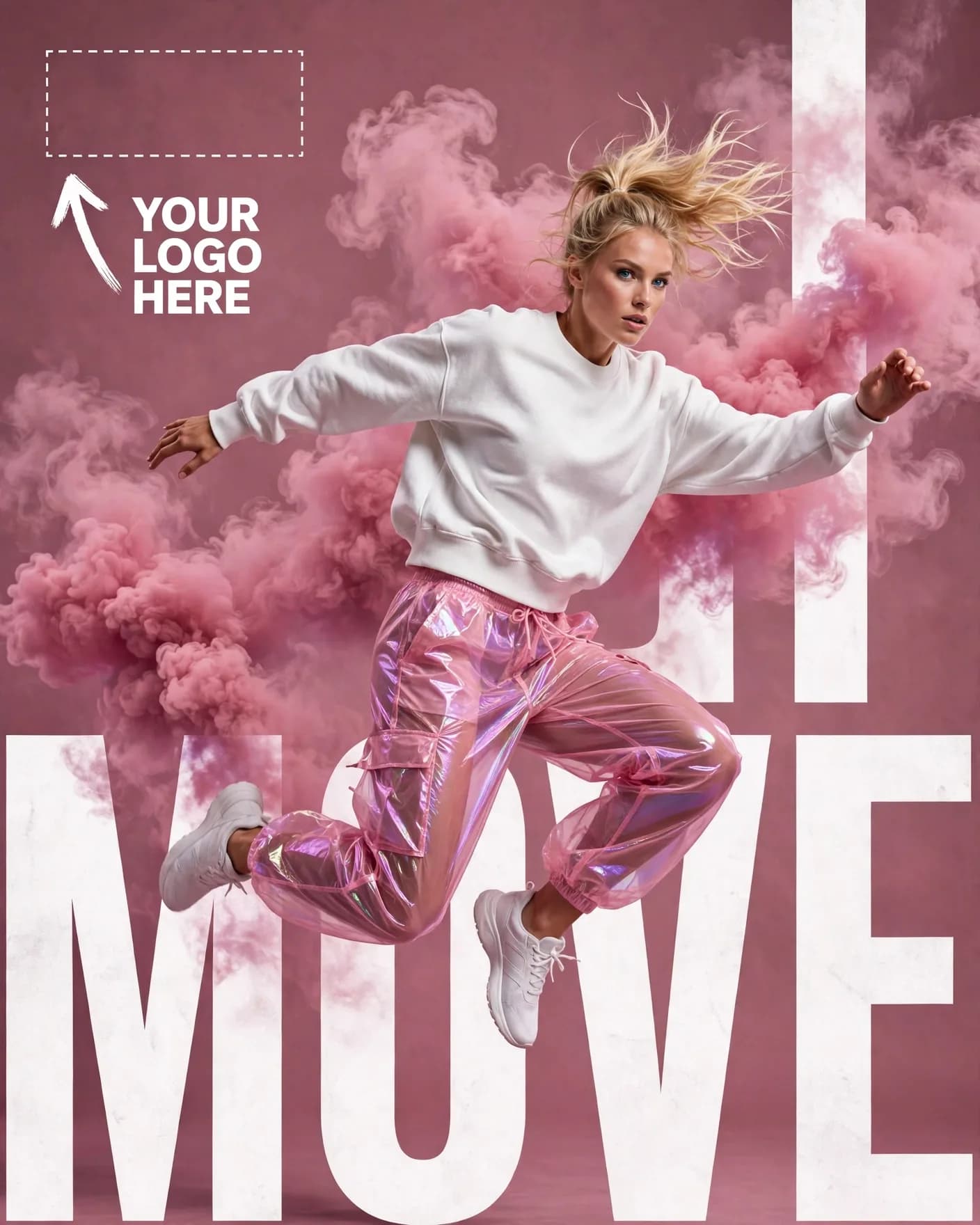 Athletic Leap Sportswear Smoke Motion Campaign Editable AI Prompt