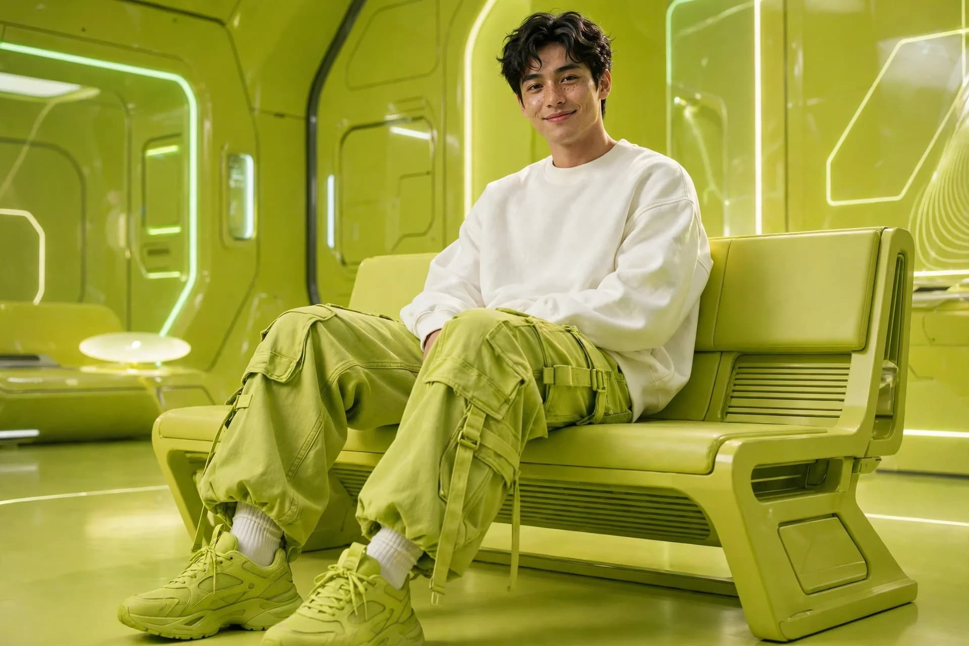 Monochrome Lemon-Green Fashion Portrait Prompt — Bold Color World