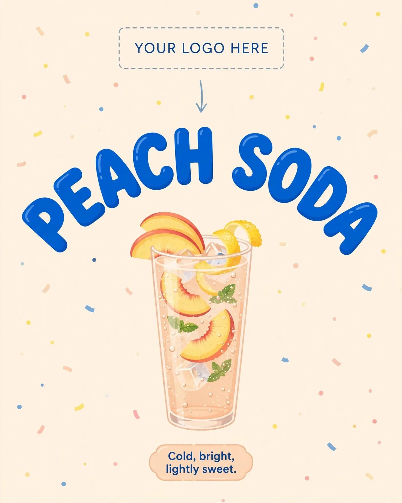 Peach Soda Summer Drink Ad Poster Editable AI Prompt
