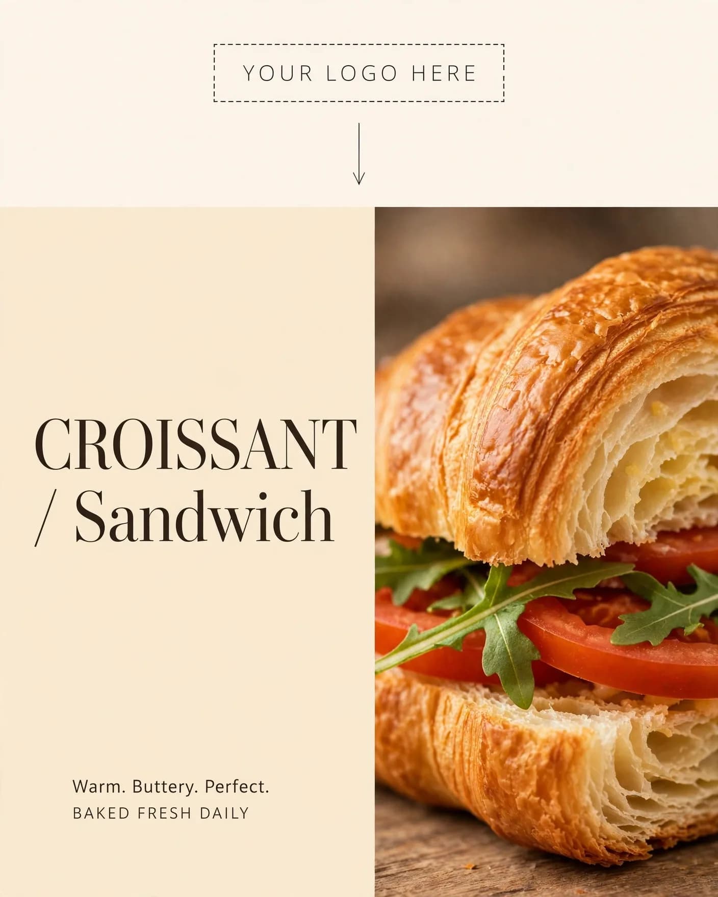 Croissant Sandwich Artisan Bakery Ad Editable AI Prompt