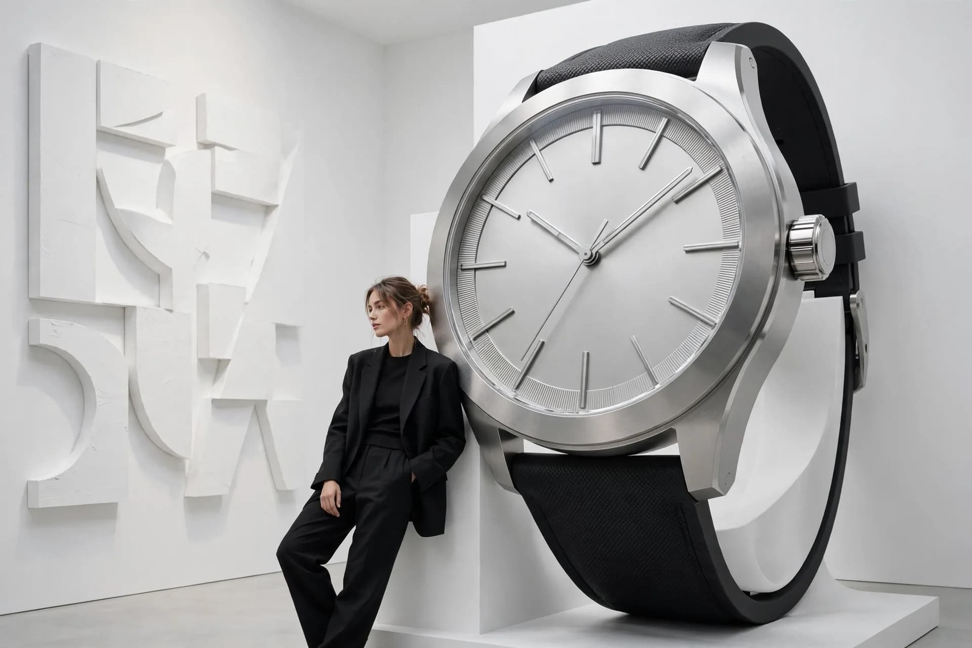 Oversized Watch Sculpture Typography Ad Prompt