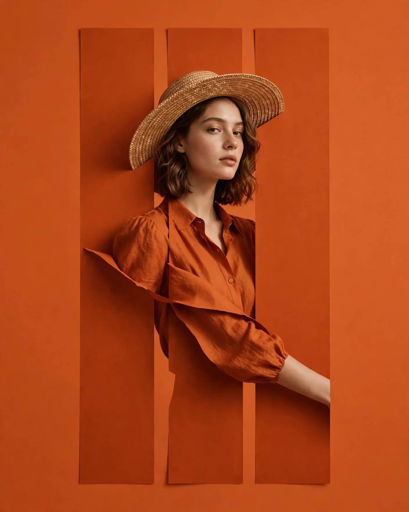 Monochrome Orange Fashion Poster Portrait Prompt