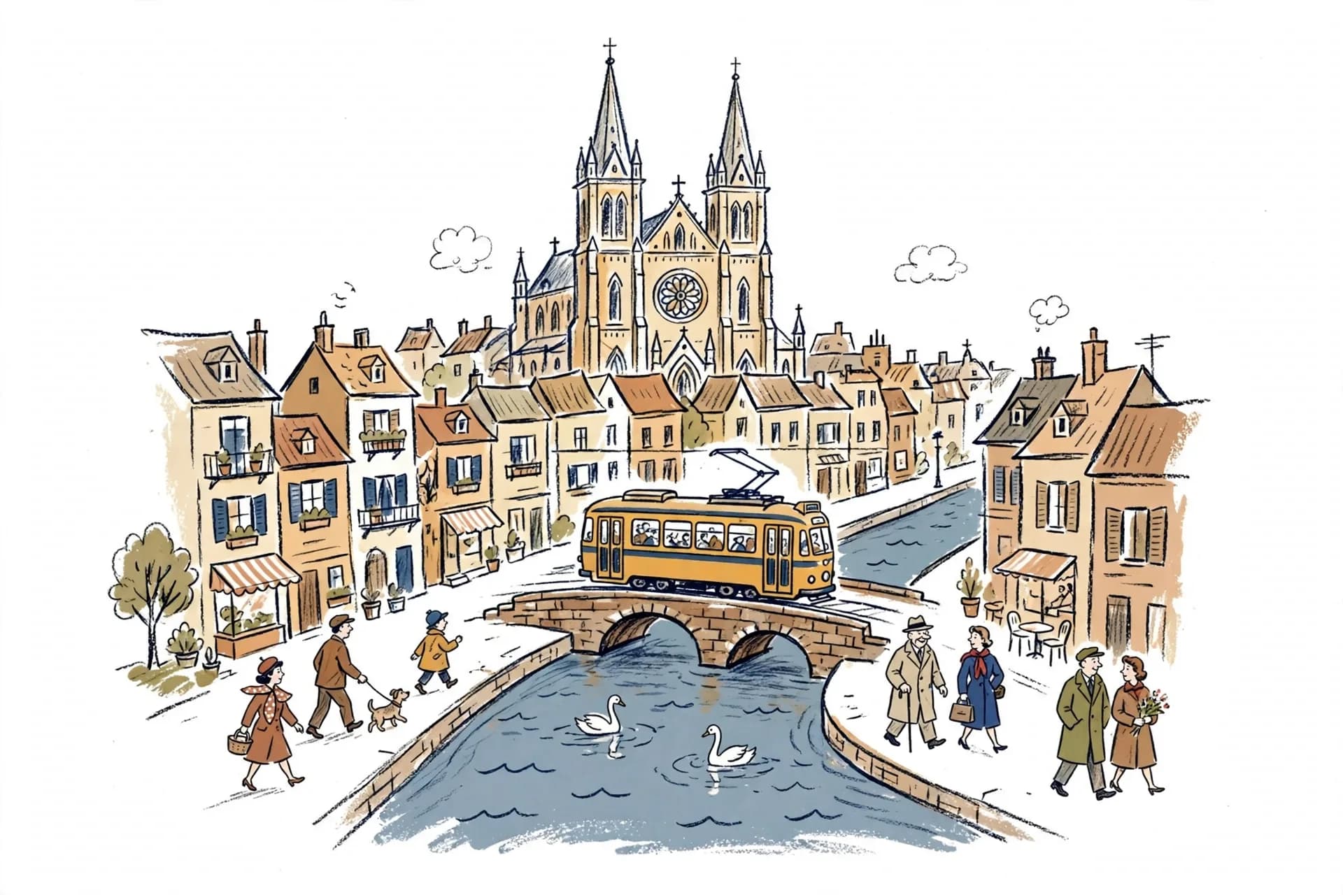 Mid-Century Travel Illustration Prompt — Picture Book City Memory