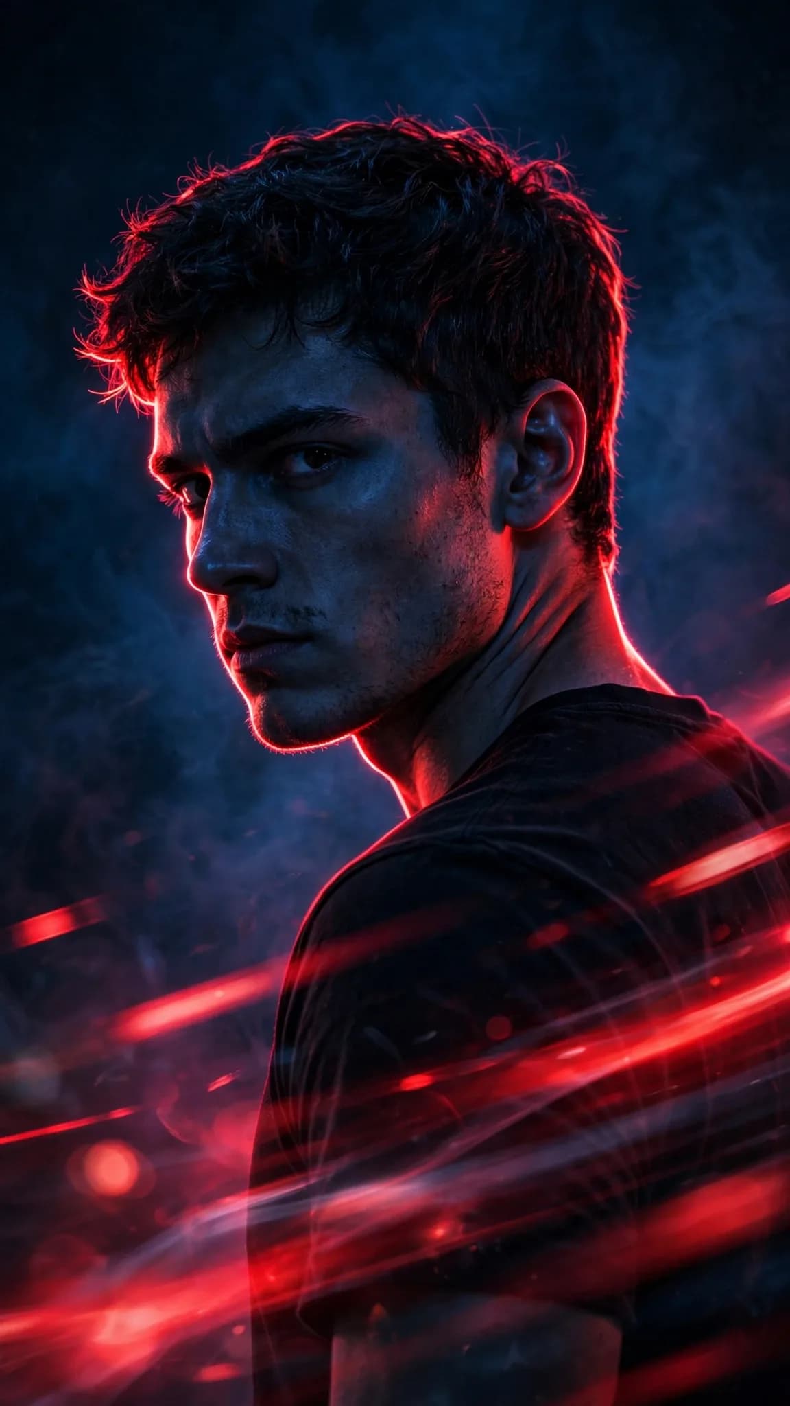Red Rim Light Portrait Prompt — Cinematic Side Profile (9:16)