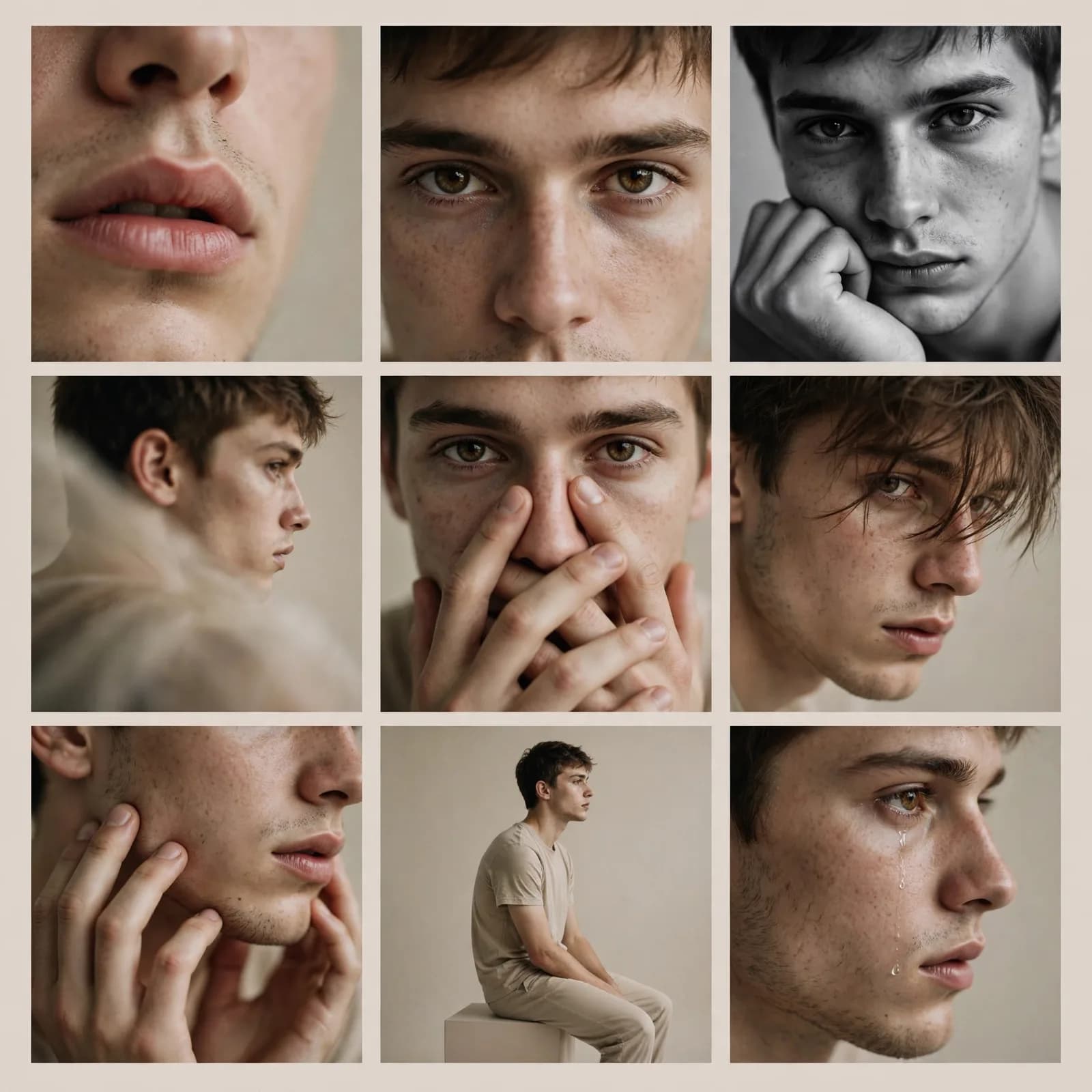 Editorial 9-Frame Portrait Grid Prompt — Studio Contact-Sheet Series