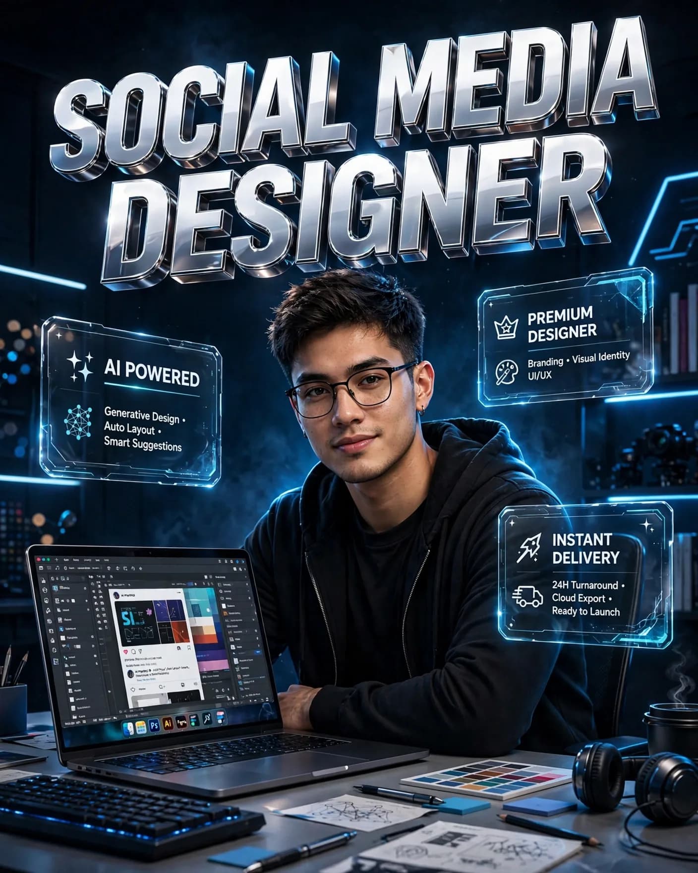 Personal Branding Designer Poster — AI Social Media Expert Graphic | Editable AI Prompt